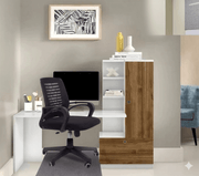 Office desk with doors and side shelves with a black chair - Vitrine Furniture - Furniture