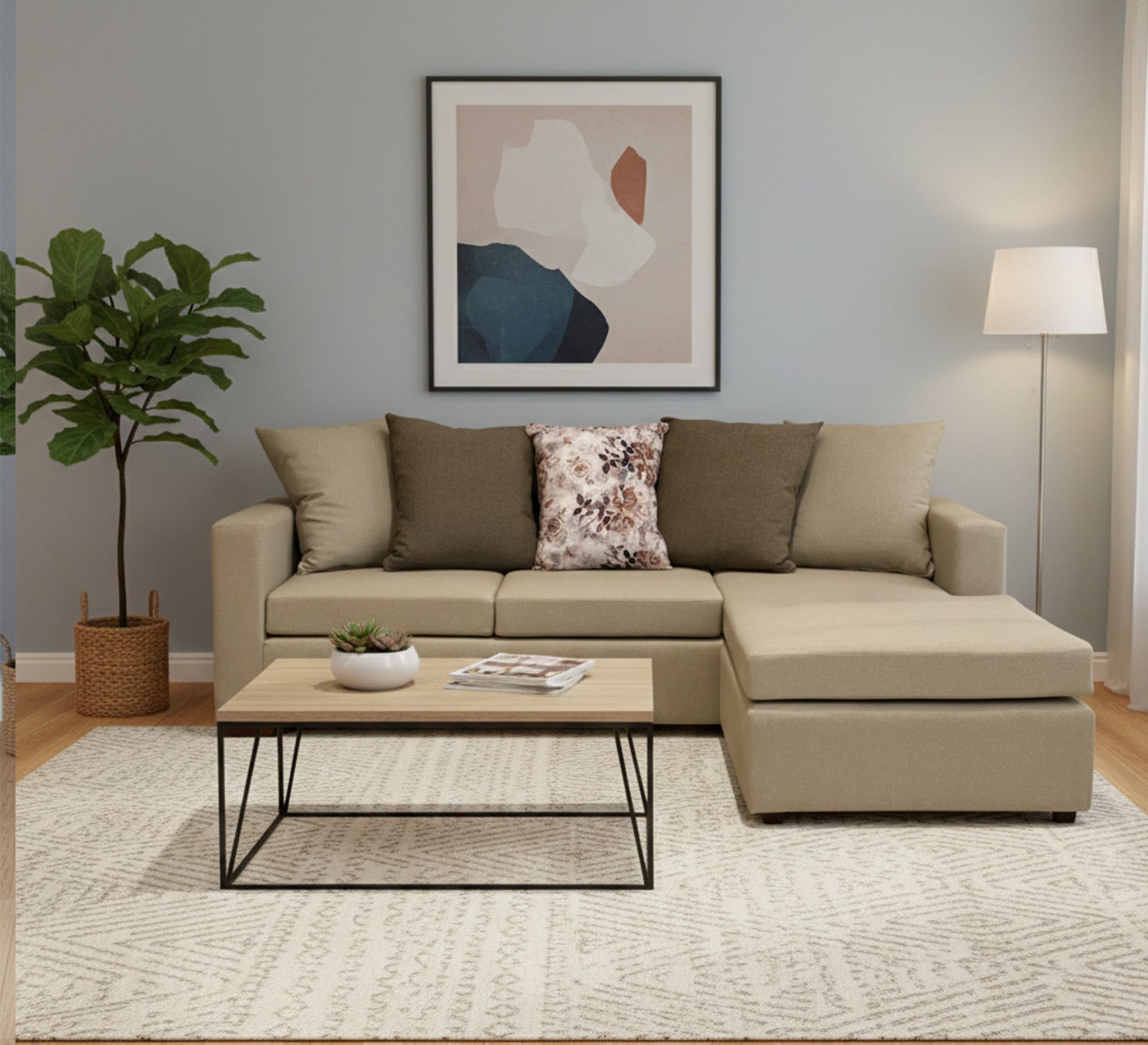 Olive & Beige Living | Cozy L Corner Sofa | Stylish Comfort - Vitrine Furniture - L - shape sofa set