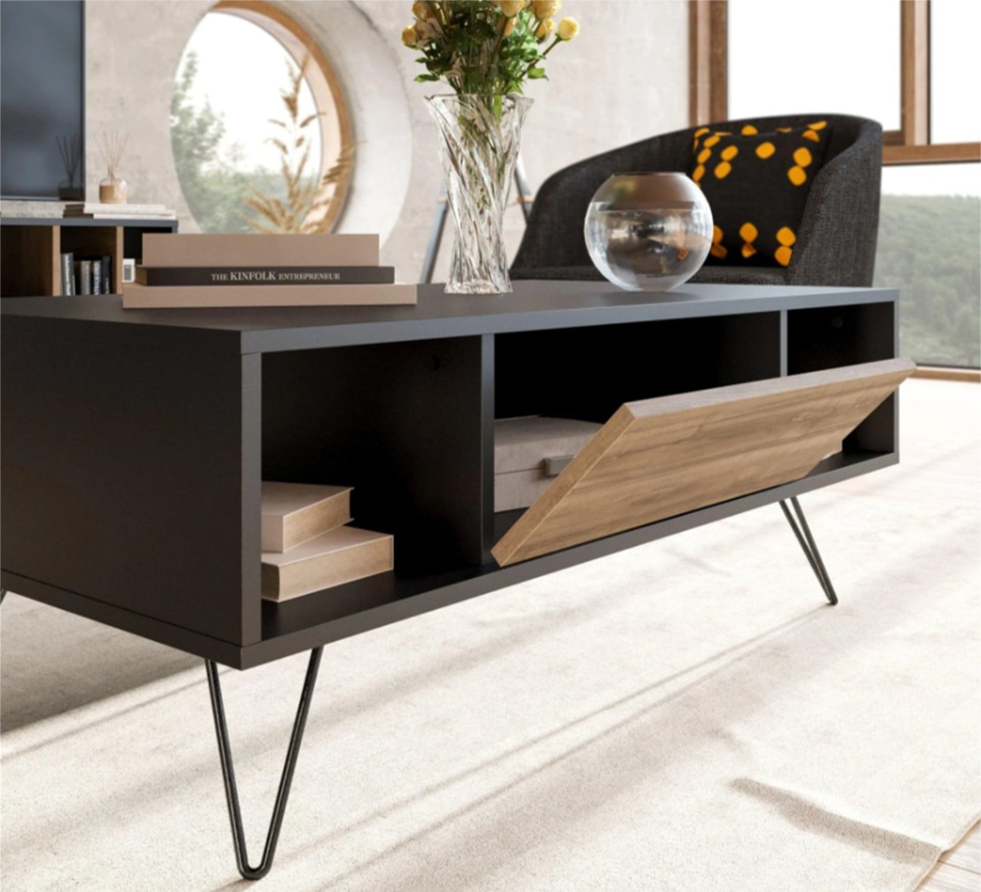 One - door living room table with two shelves and metal legs - Vitrine Furniture - Furniture