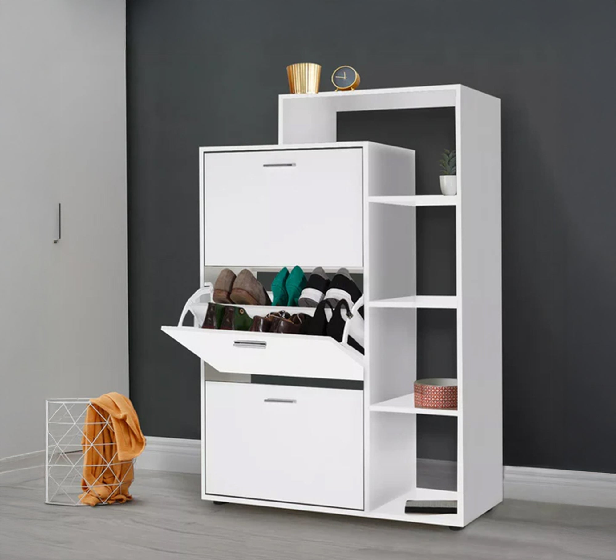 Open shelves and three hinged fan doors - Vitrine Furniture - Furniture
