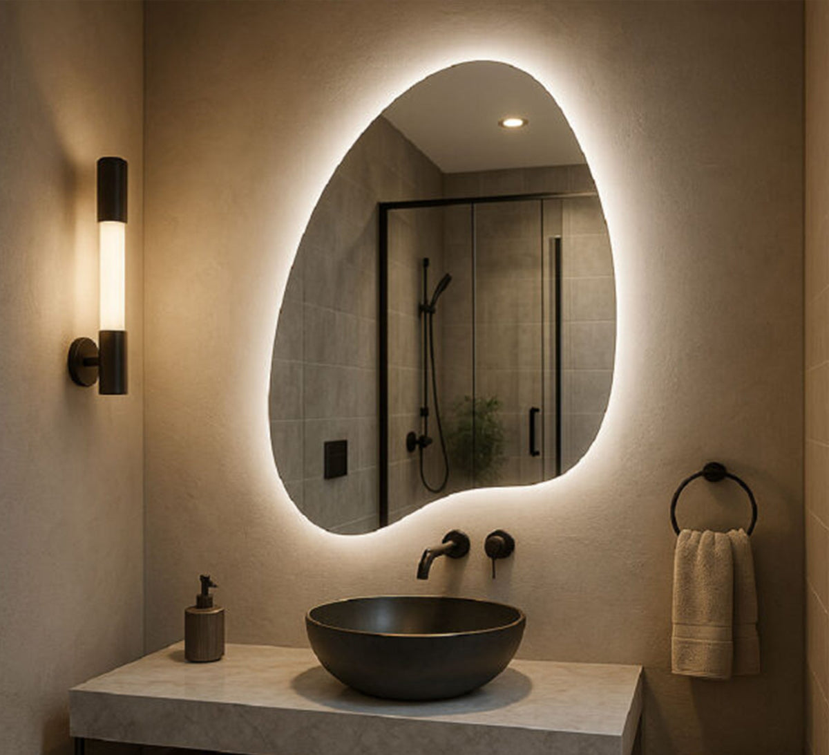 Organic-shaped mirror with backlighting - Vitrine Furniture - Mirrors