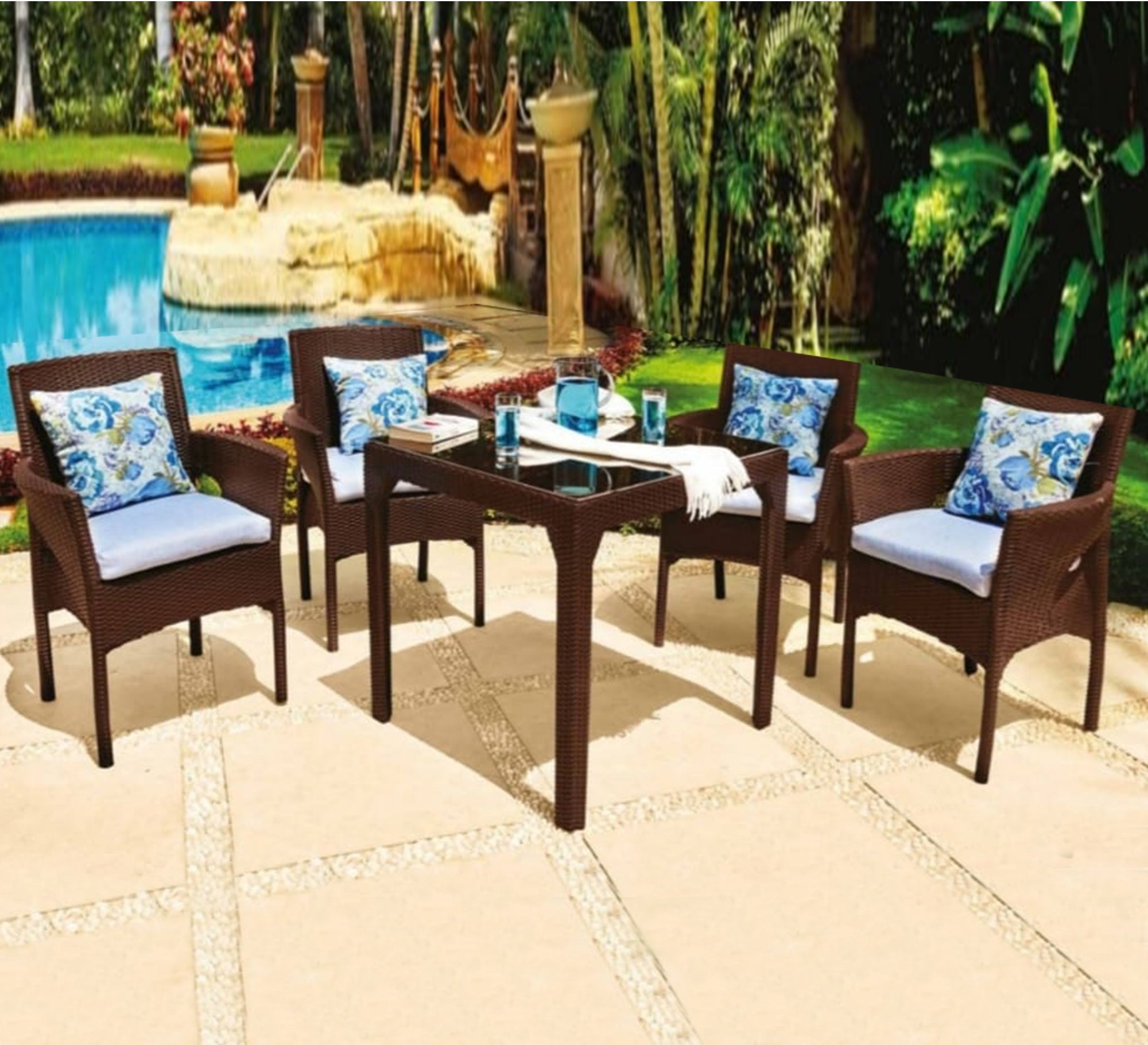 Outdoor seating set made of brown synthetic rattan - Vitrine Furniture - Outdoor Products
