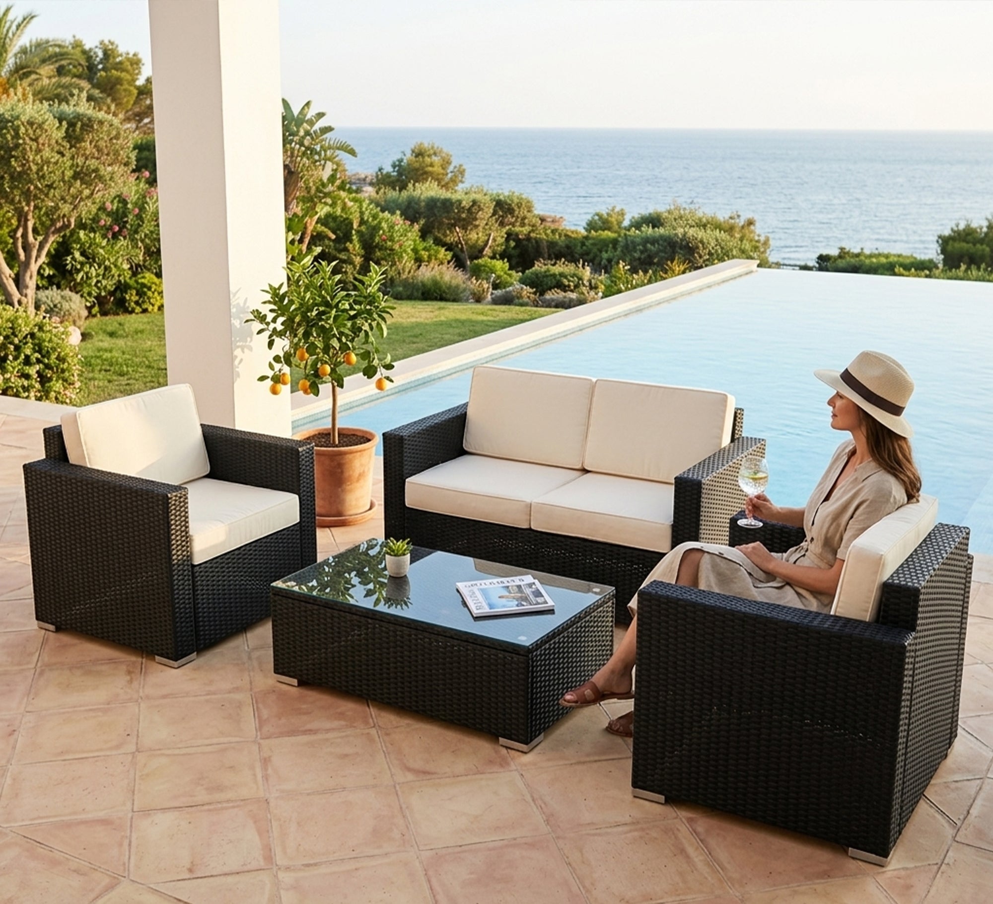 Outdoor seating set with a rectangular table - Vitrine Furniture - Outdoor Lounge Sets