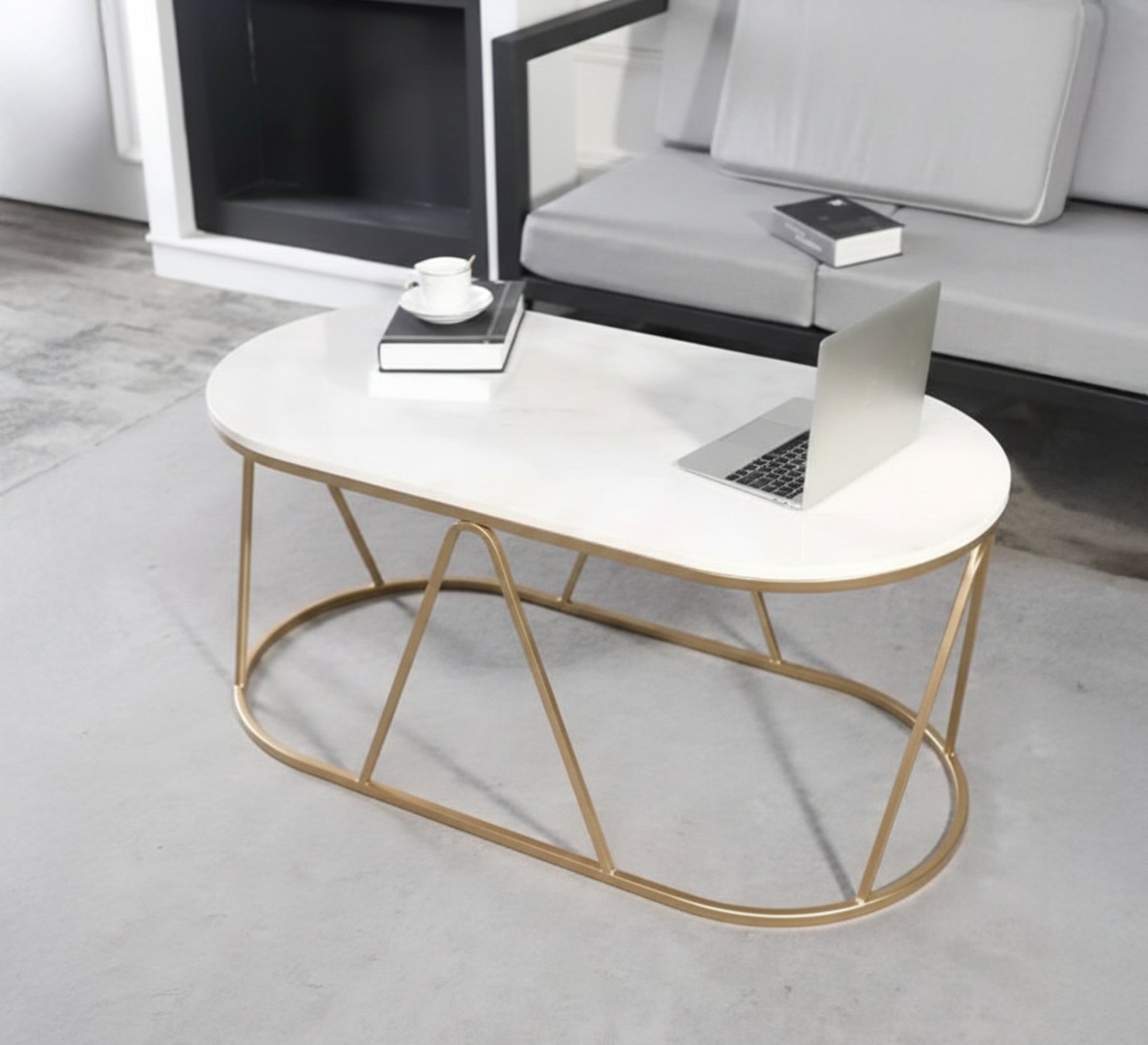 Oval coffee table with a marble top - Vitrine Furniture - Furniture