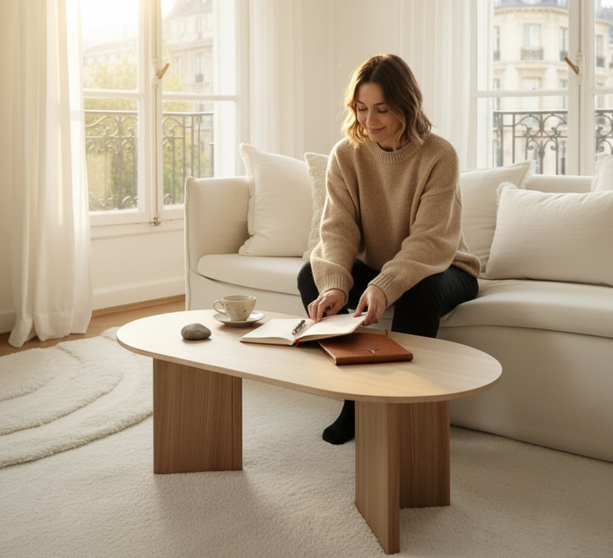 Oval coffee table with a simple, modern design - Vitrine Furniture - Side Tables