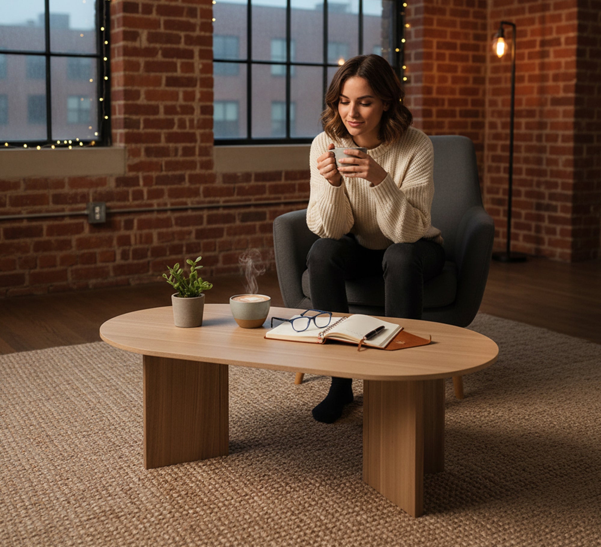 Oval coffee table with a simple, modern design - Vitrine Furniture - Side Tables