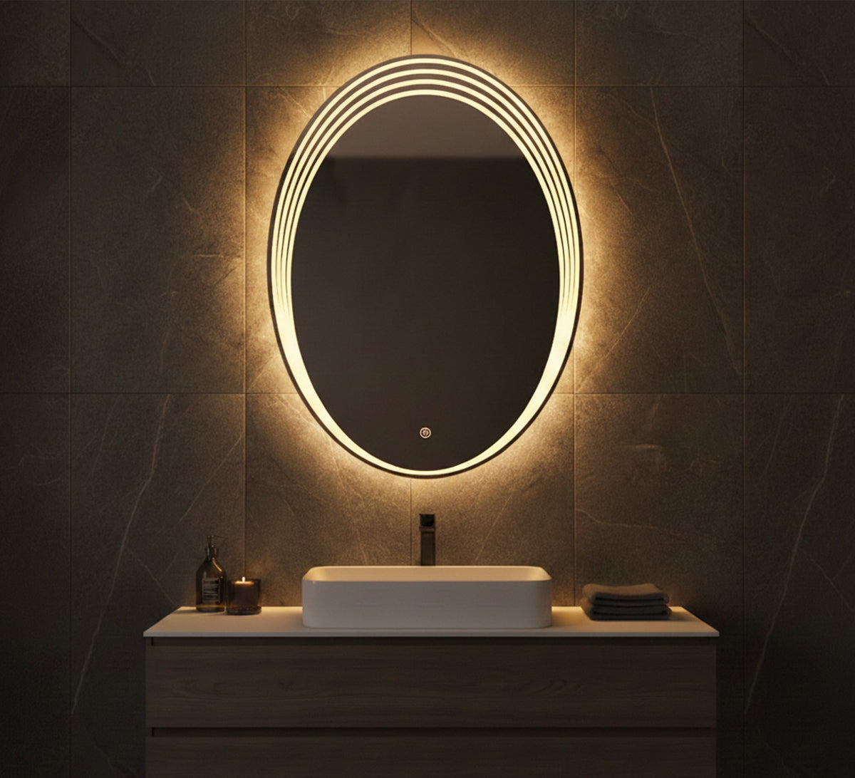 Oval mirror with three light rings - Vitrine Furniture - Mirrors