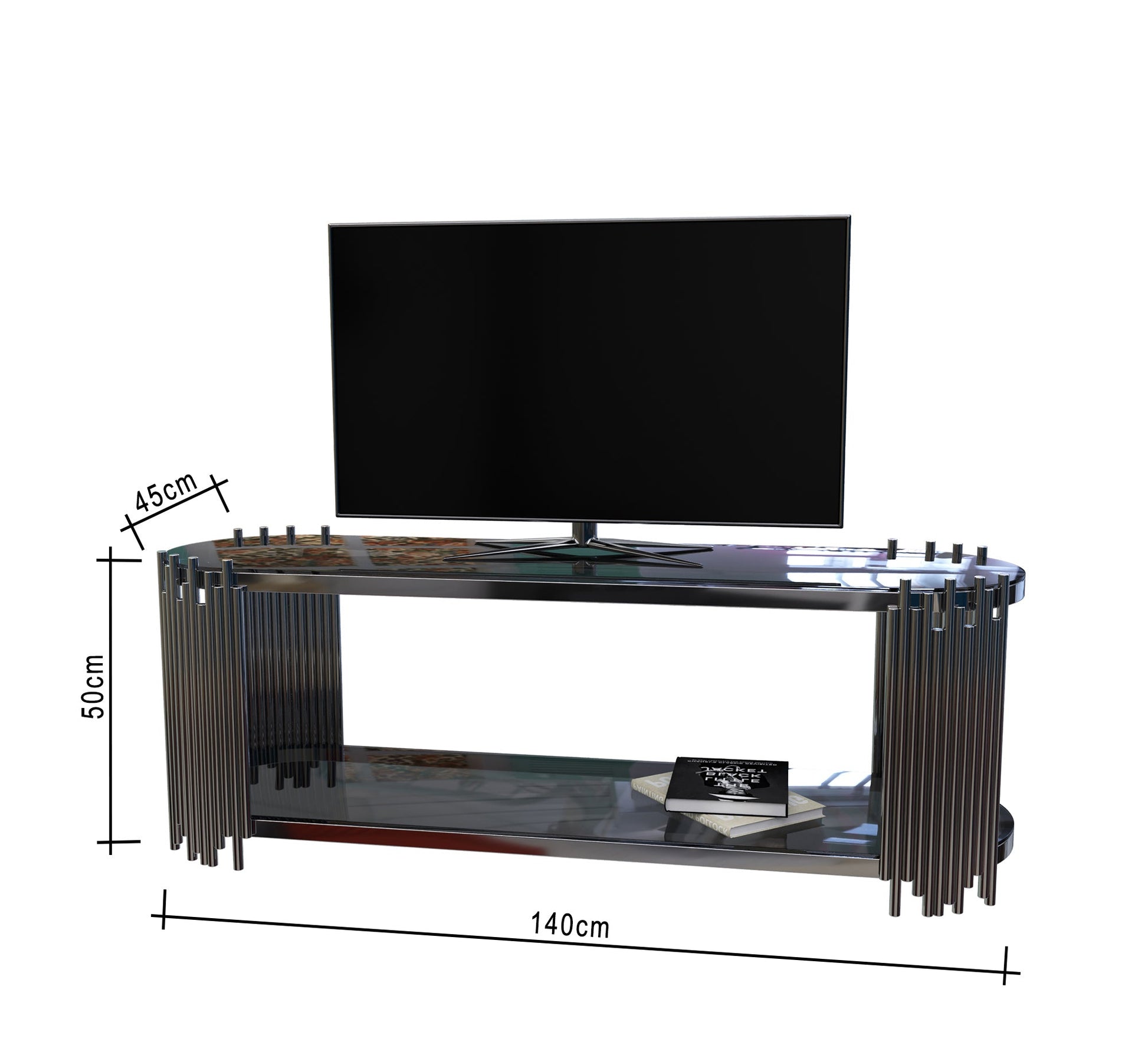 Oval stainless steel TV table - Vitrine Furniture - Furniture