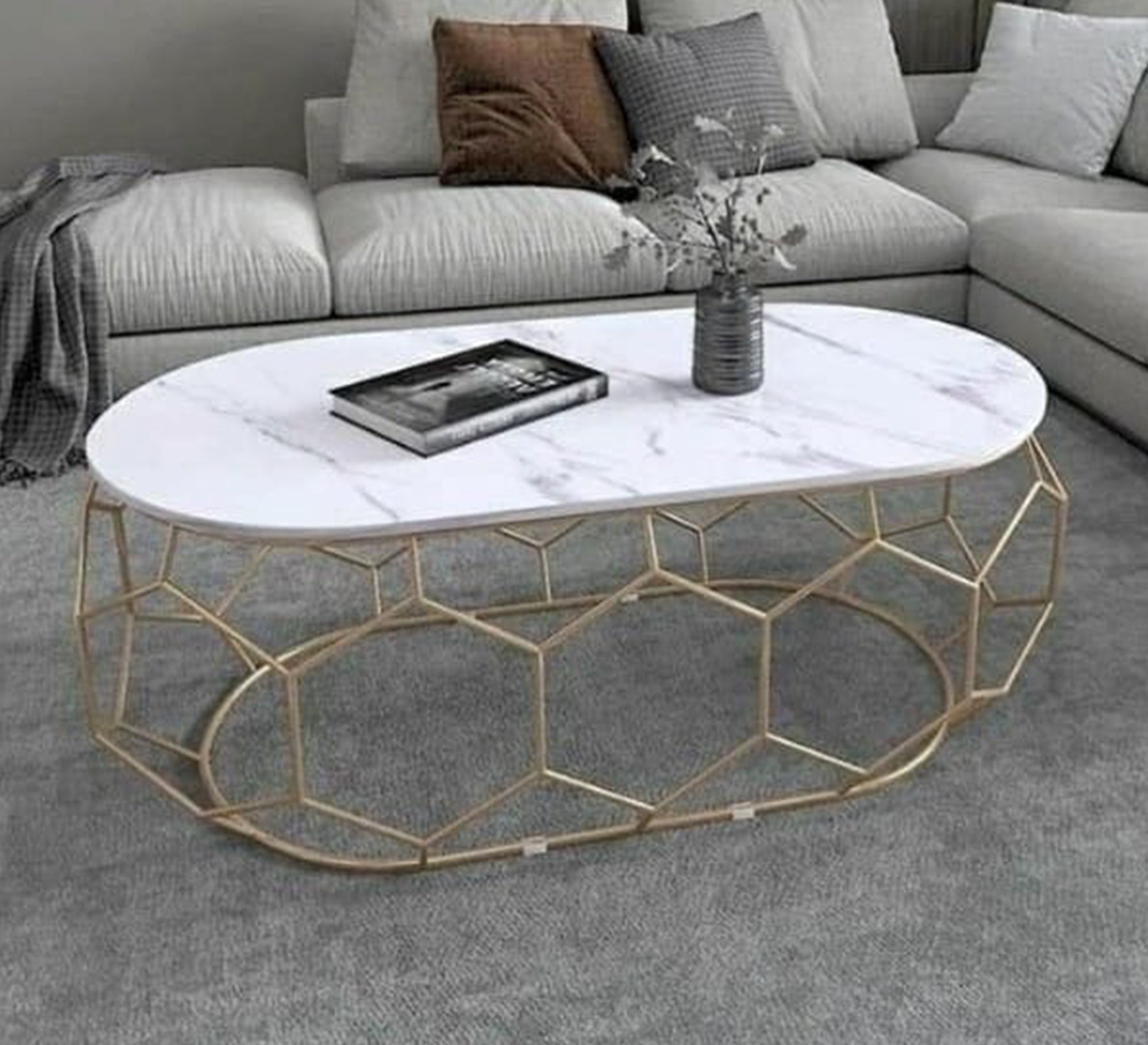 Oval table with a decorative steel base - Vitrine Furniture - Furniture