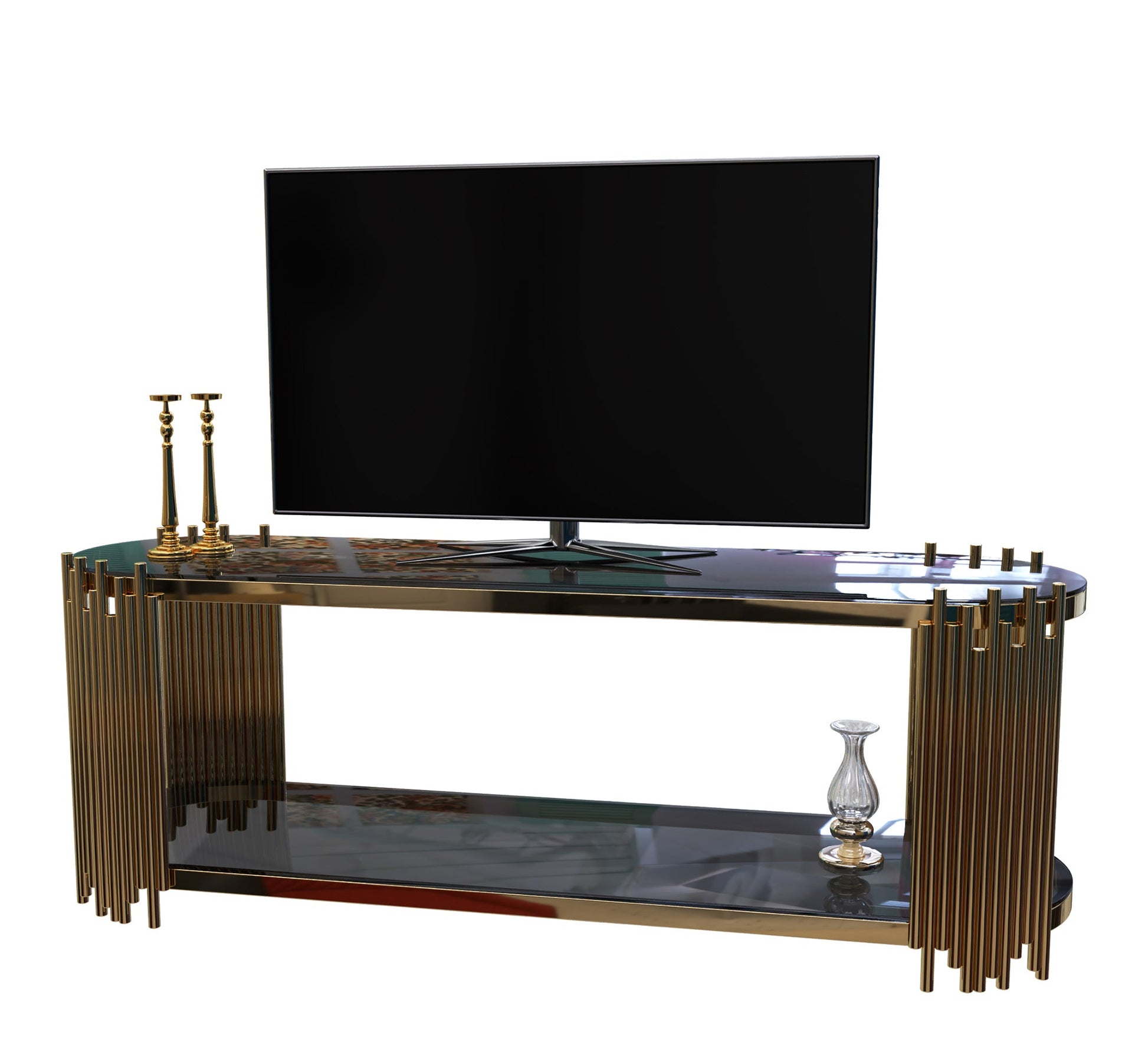 Oval TV table in golden color - Vitrine Furniture - Furniture