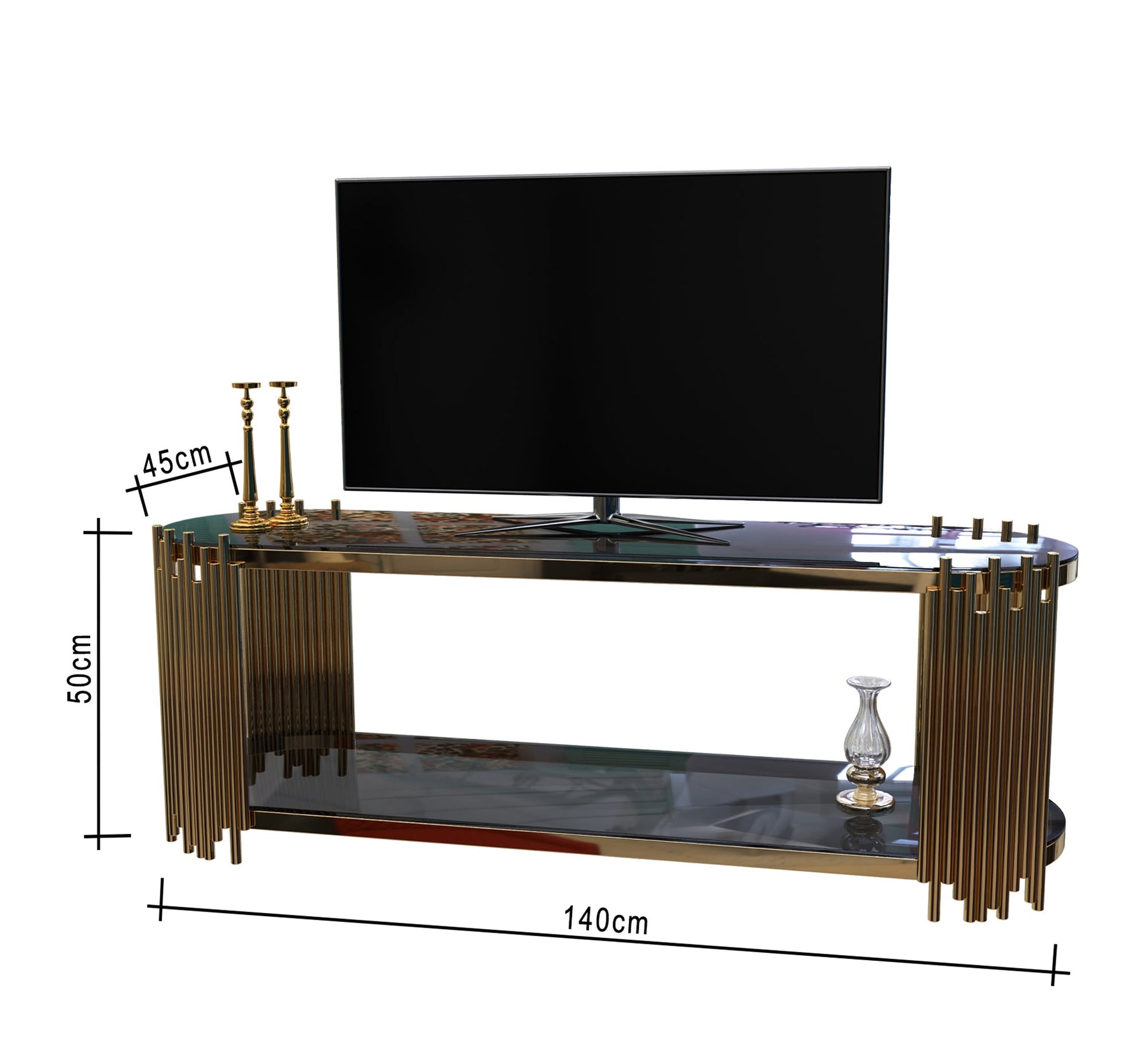 Oval TV table in golden color - Vitrine Furniture - Furniture