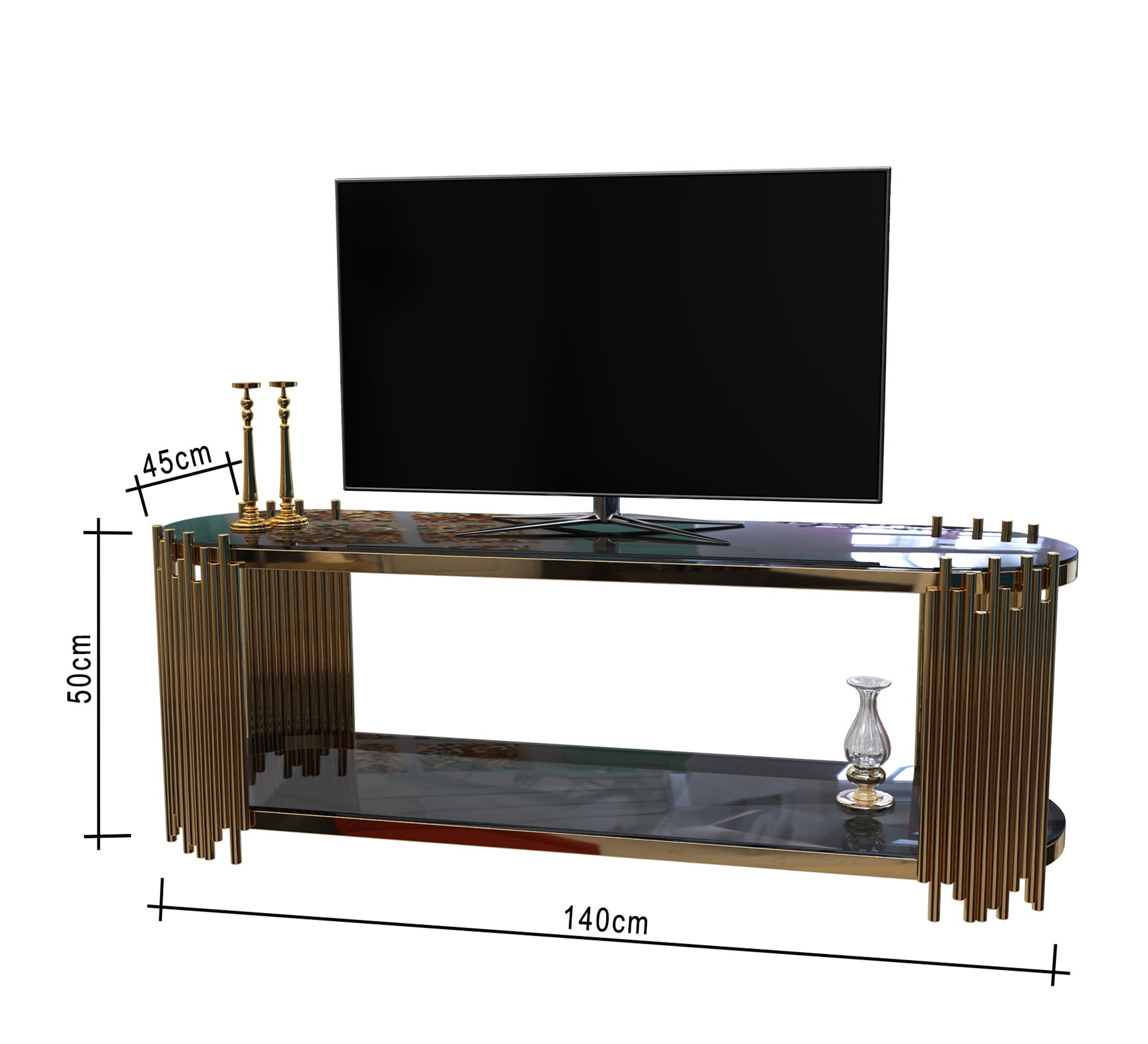 Oval TV table in golden color - Vitrine Furniture - Furniture