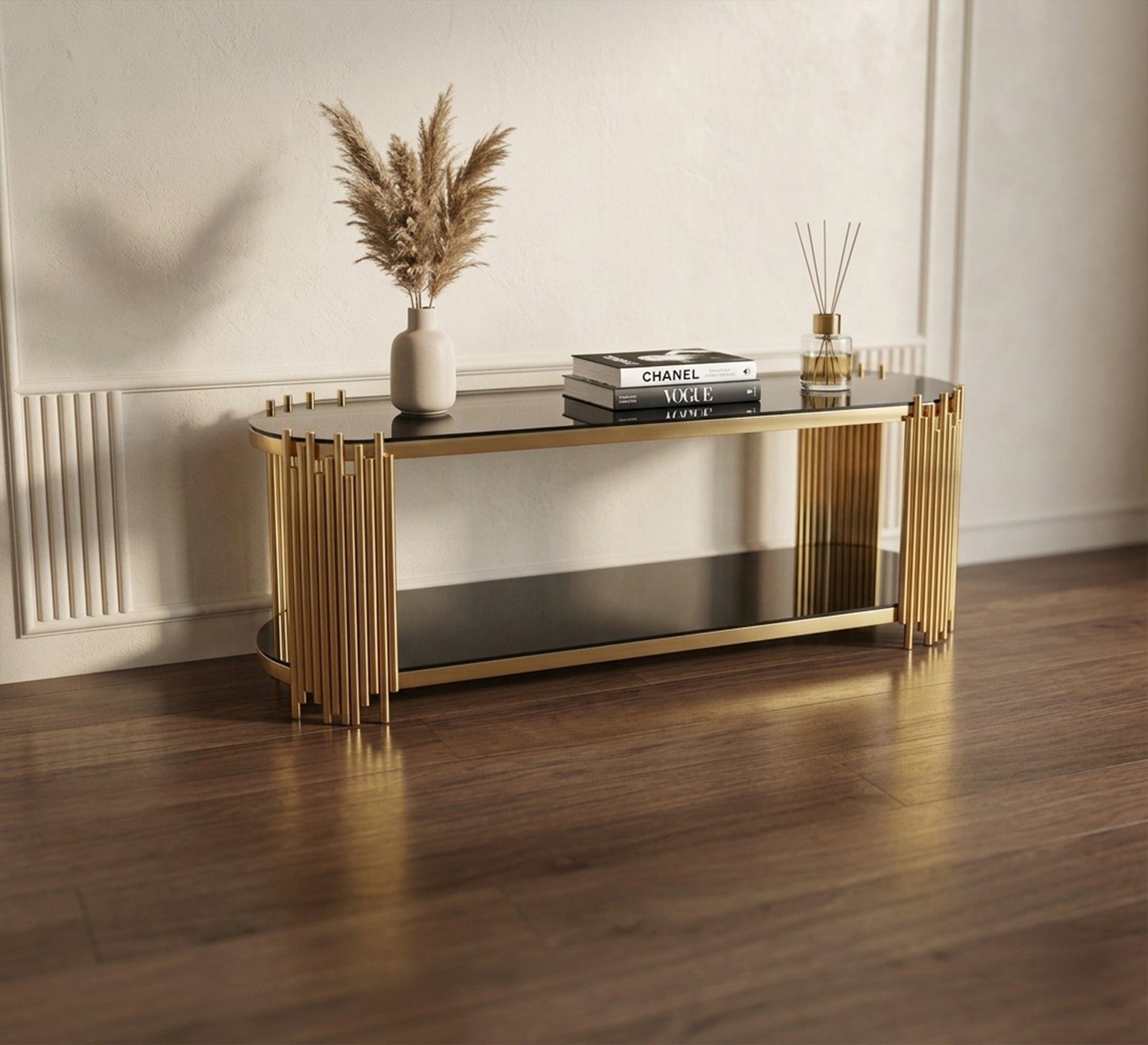 Oval TV table in golden color - Vitrine Furniture - TV Table & Cabinet