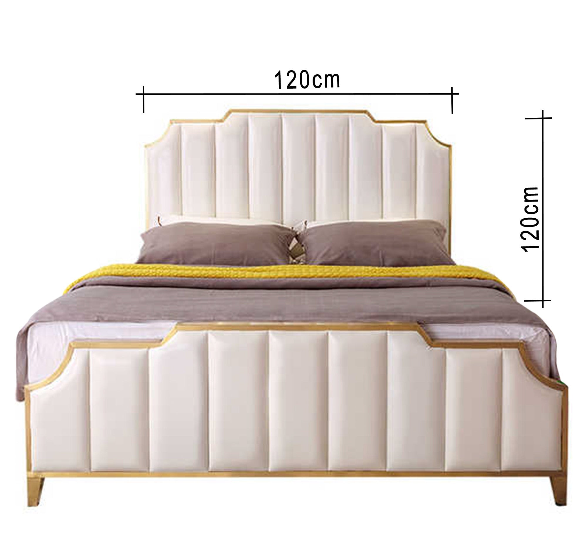 Pearly white bed with split lengthwise upholstery - Vitrine Furniture - Furniture