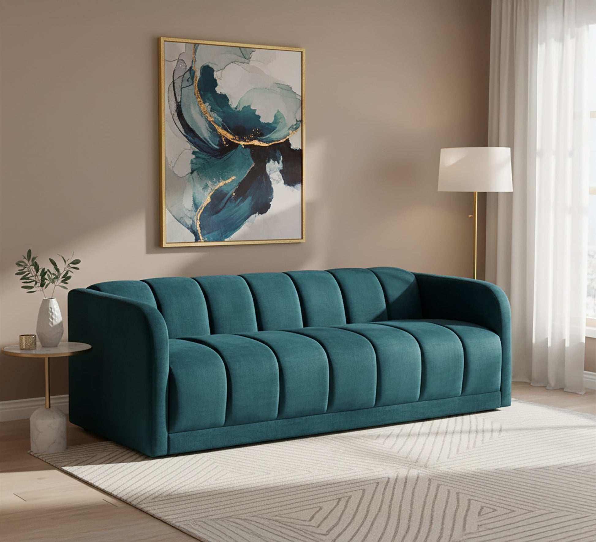 Petrol sofa with recessed lines - Vitrine Furniture - Living room Sofas