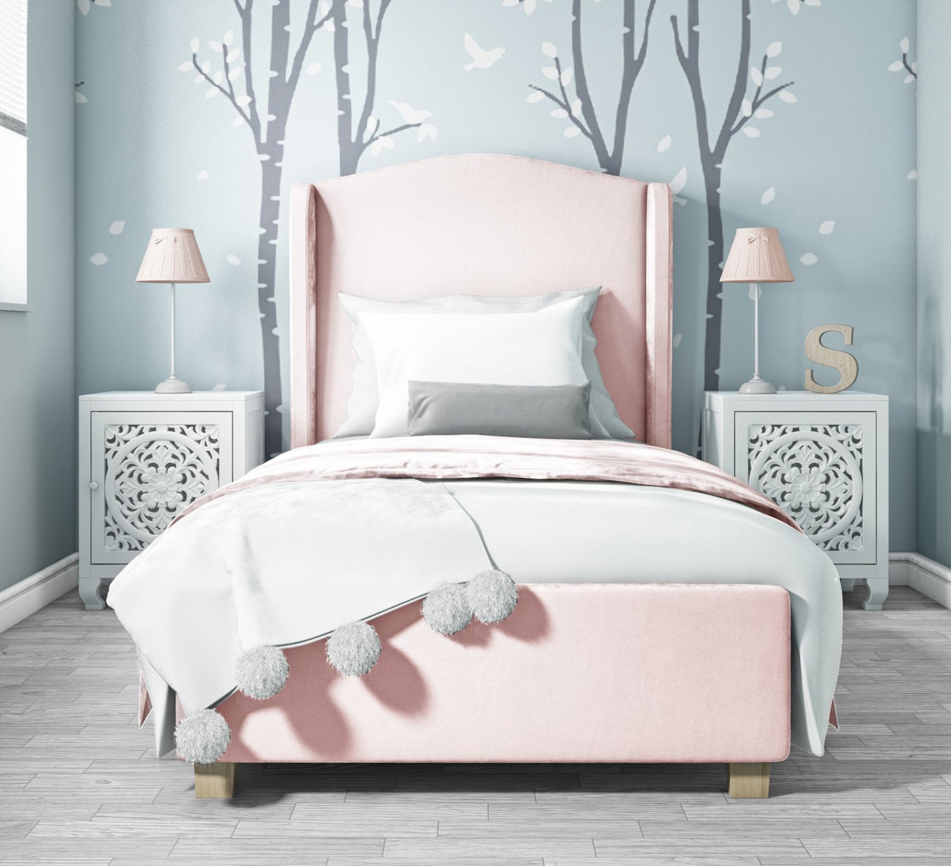 Pink bed with a high headboard - Vitrine Furniture - Furniture