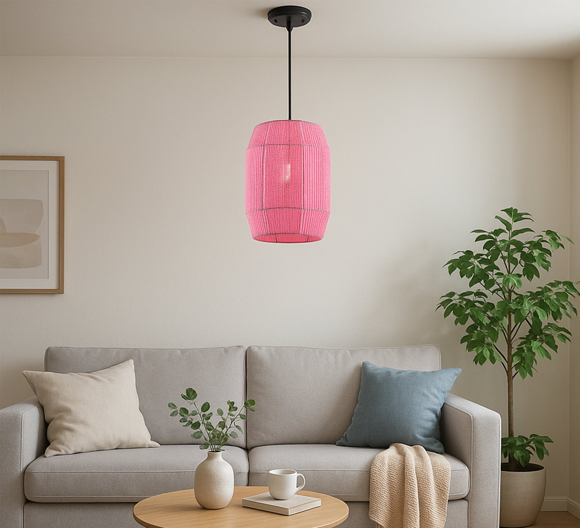 Pink macrame pendant light - Vitrine Furniture - Lighting