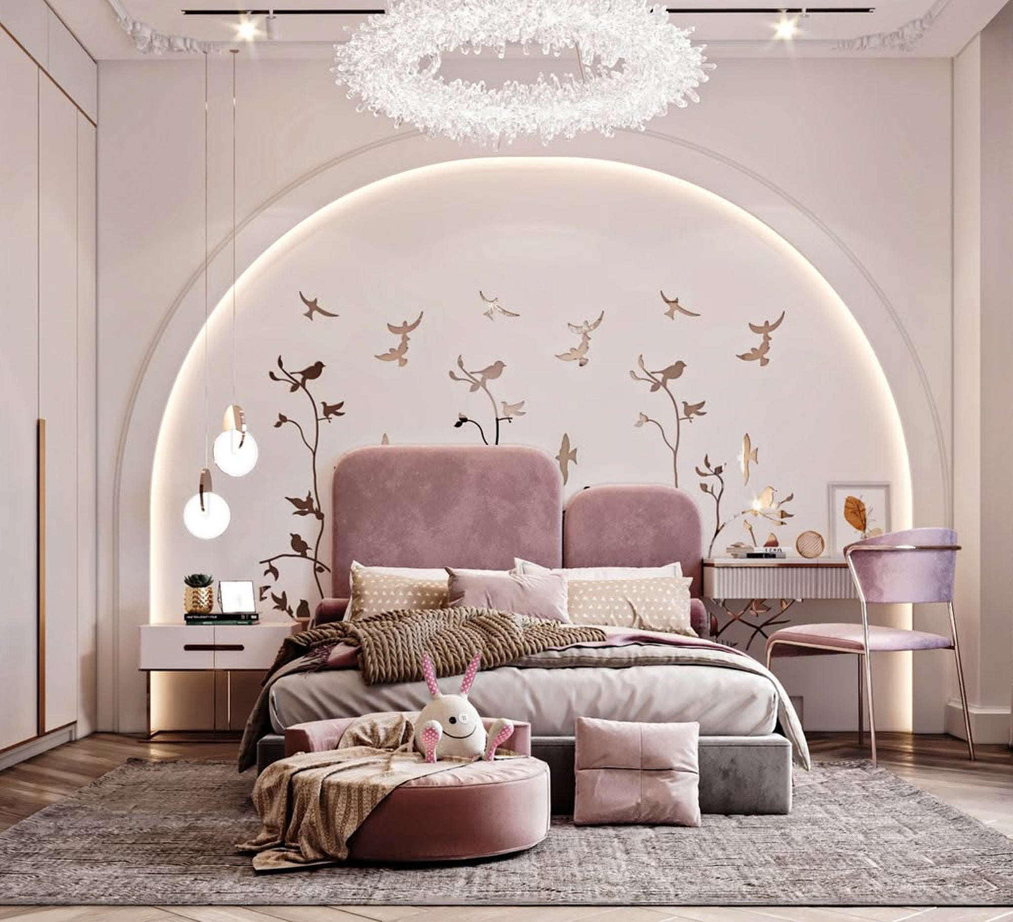 Pink upholstered bed - Vitrine Furniture - Furniture