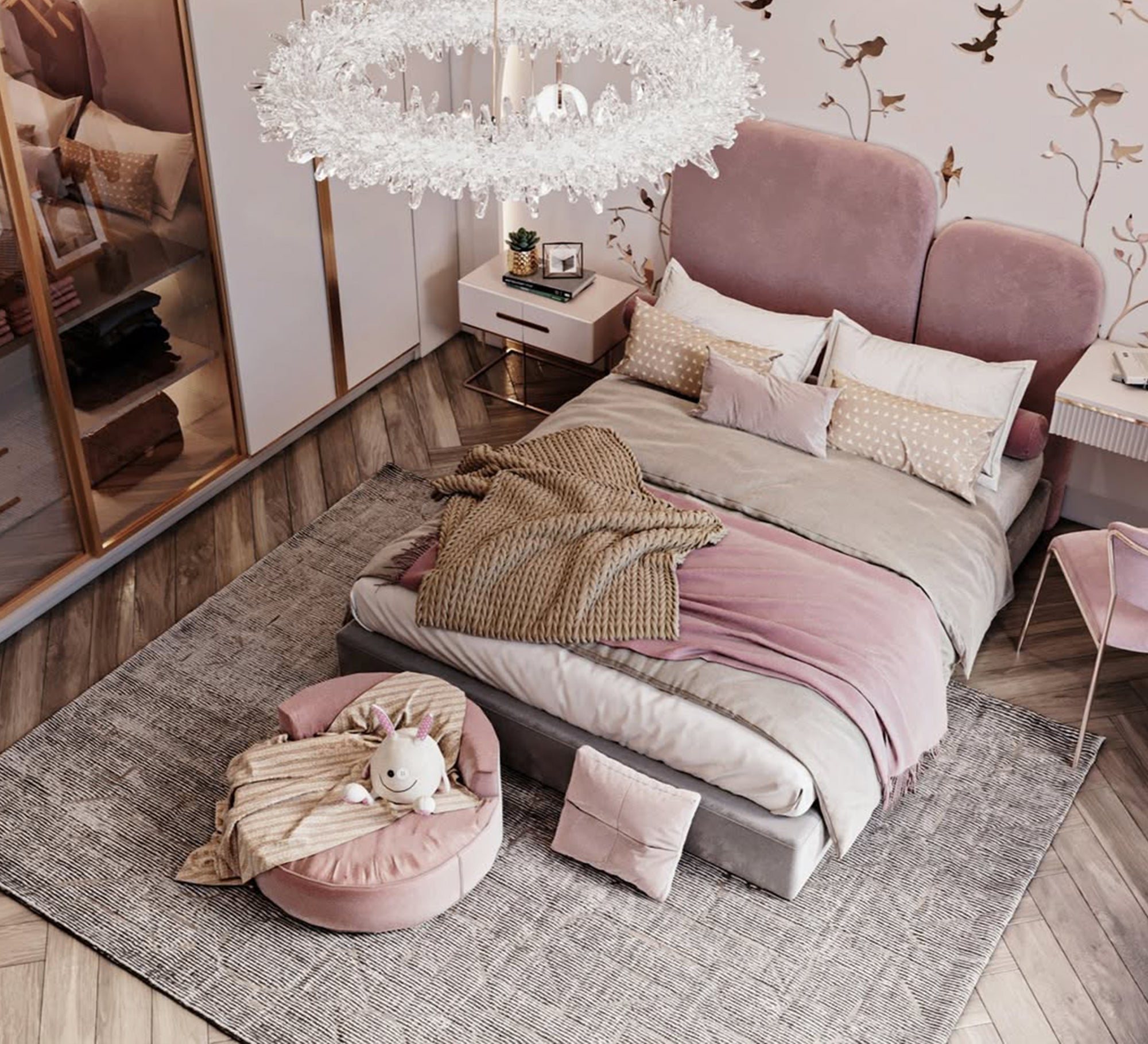 Pink upholstered bed - Vitrine Furniture - Furniture