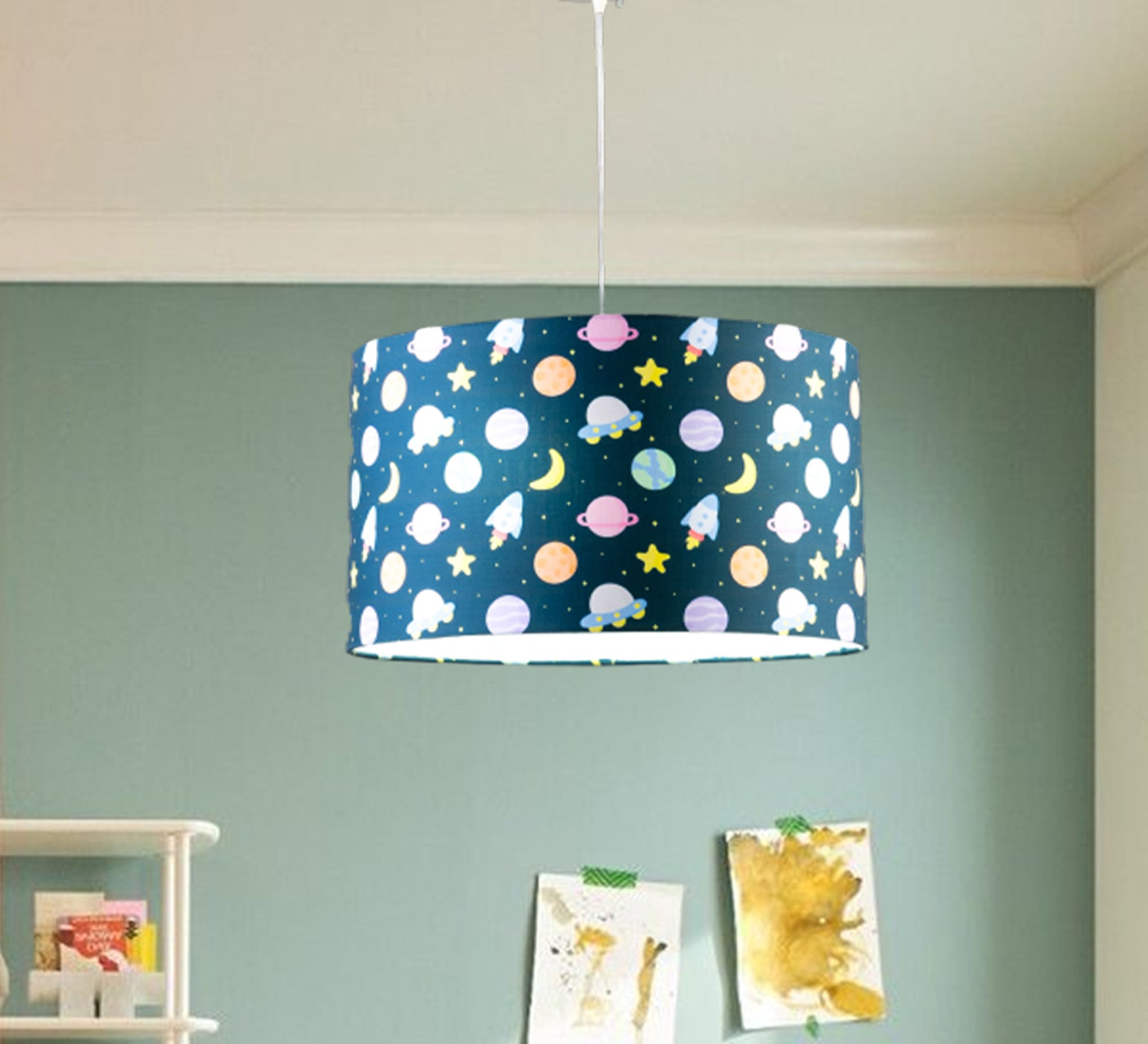 Planet Pendant Light with a Blue Background - Vitrine Furniture - Lighting