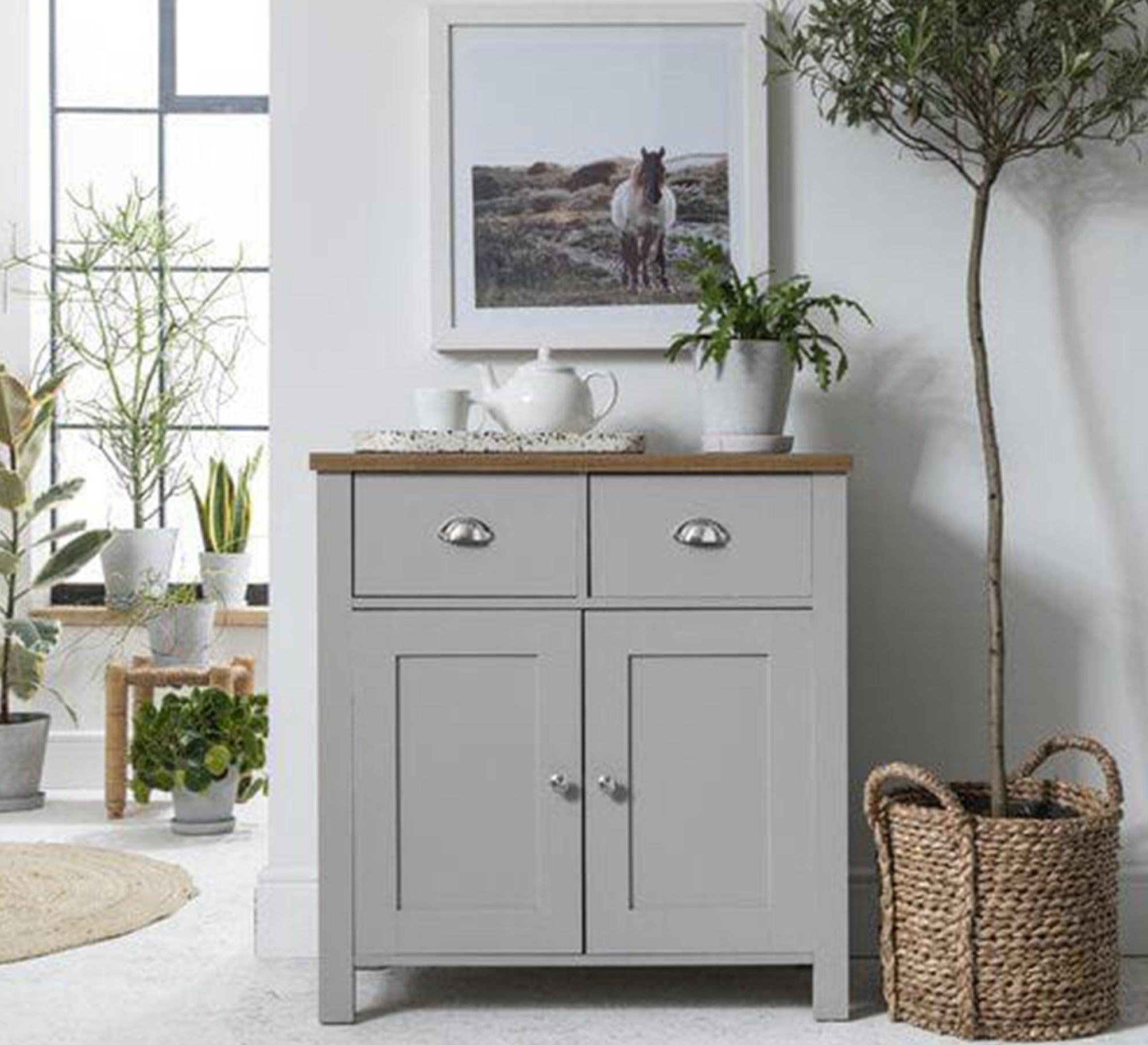 Practical gray, rustic, and functional storage cabinet with drawers - Vitrine Furniture - Furniture