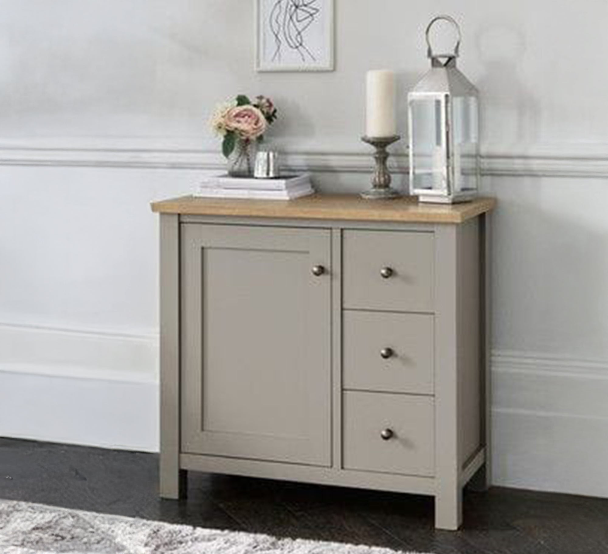 Practical gray storage cabinet with three drawers and a large door - Vitrine Furniture - Furniture