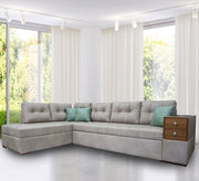 Practical Living: Grey Corner with Stylish Slatted Handles - Vitrine Furniture - L - shape sofa set