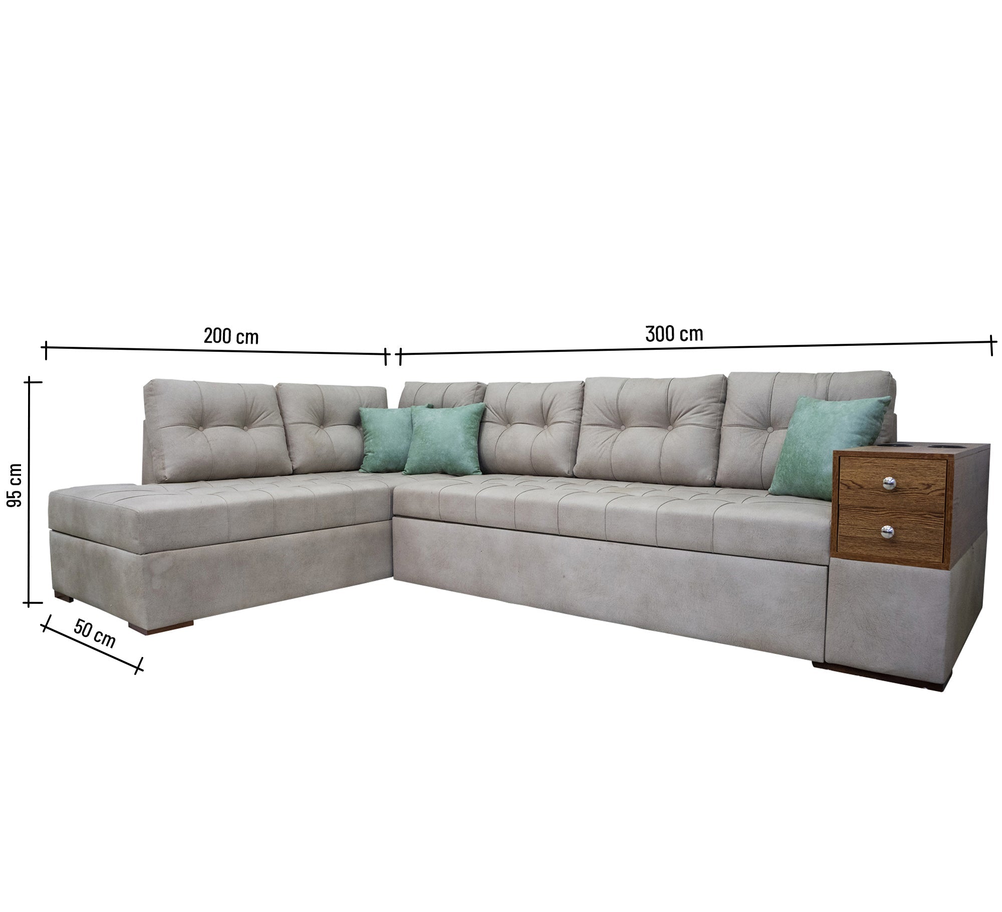 Practical Living: Grey Corner with Stylish Slatted Handles - Vitrine Furniture - L - shape sofa set