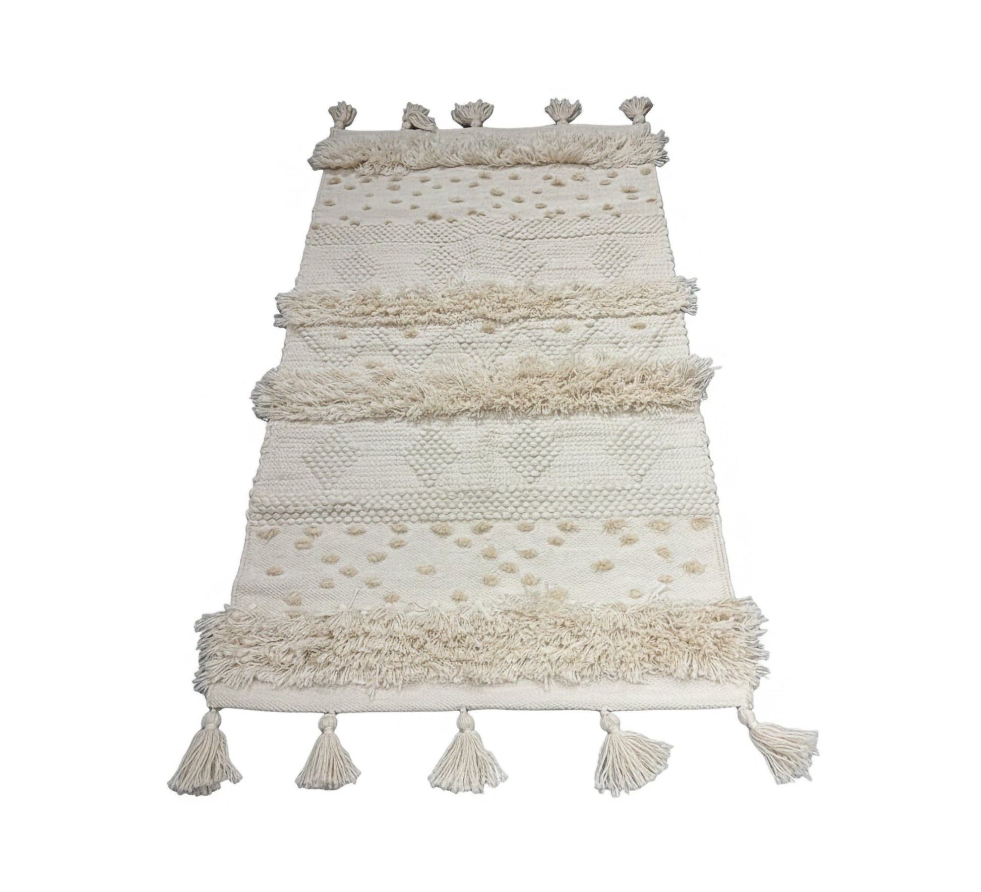 Pulled pile rug with polka dot patterns and dense fringe - Vitrine Furniture - Accessories