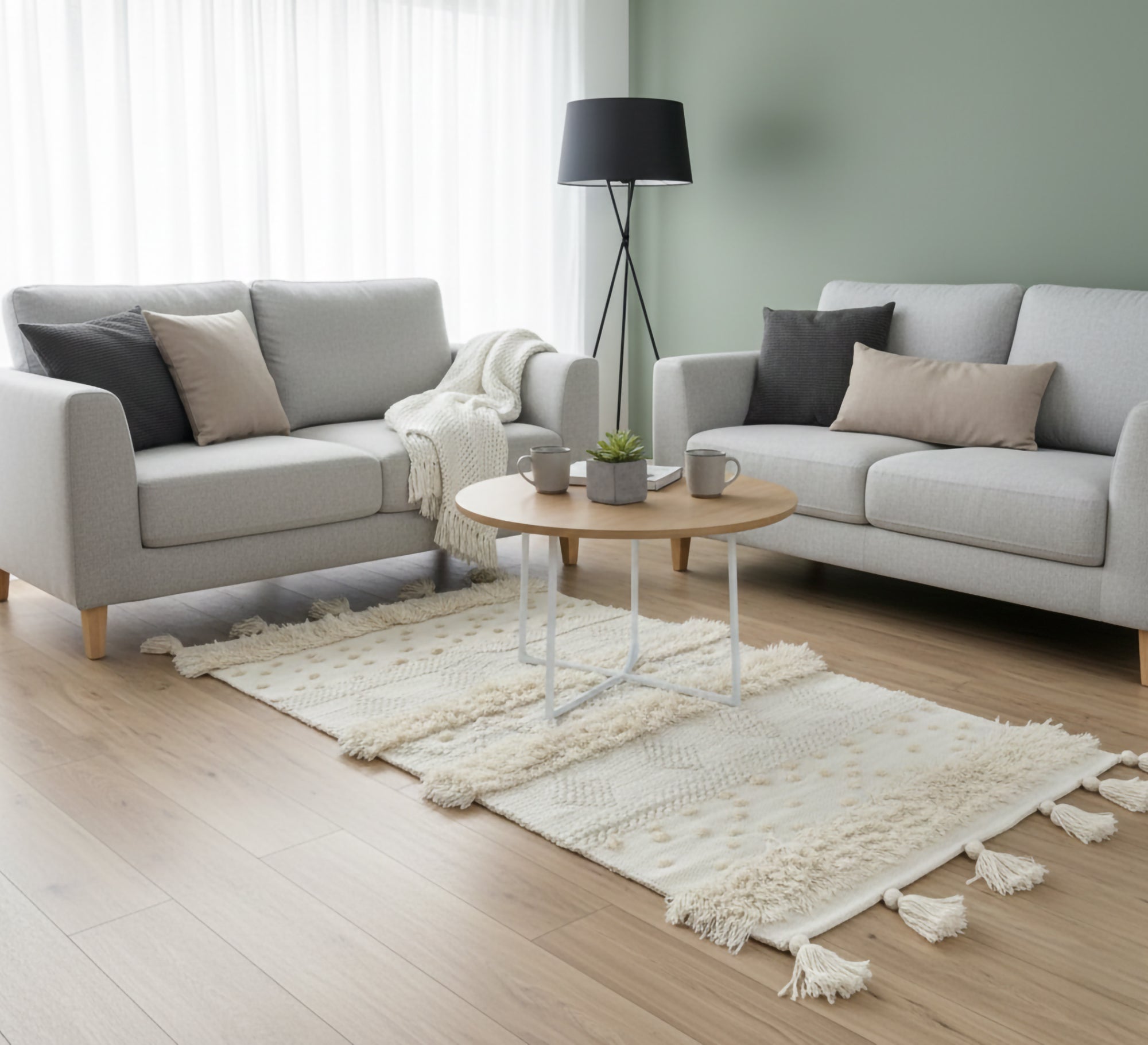 Pulled pile rug with polka dot patterns and dense fringe - Vitrine Furniture - Accessories