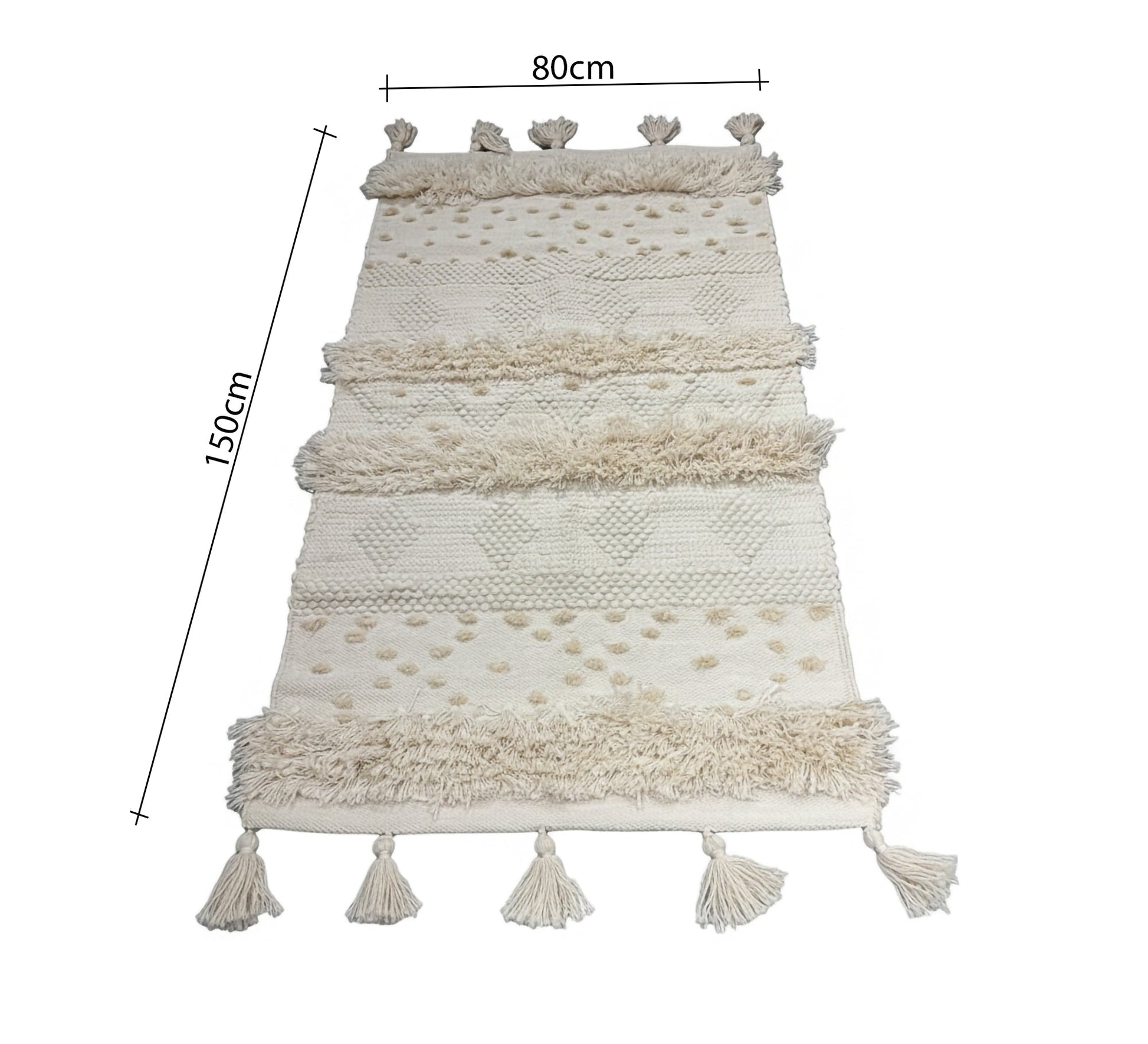 Pulled pile rug with polka dot patterns and dense fringe - Vitrine Furniture - Accessories