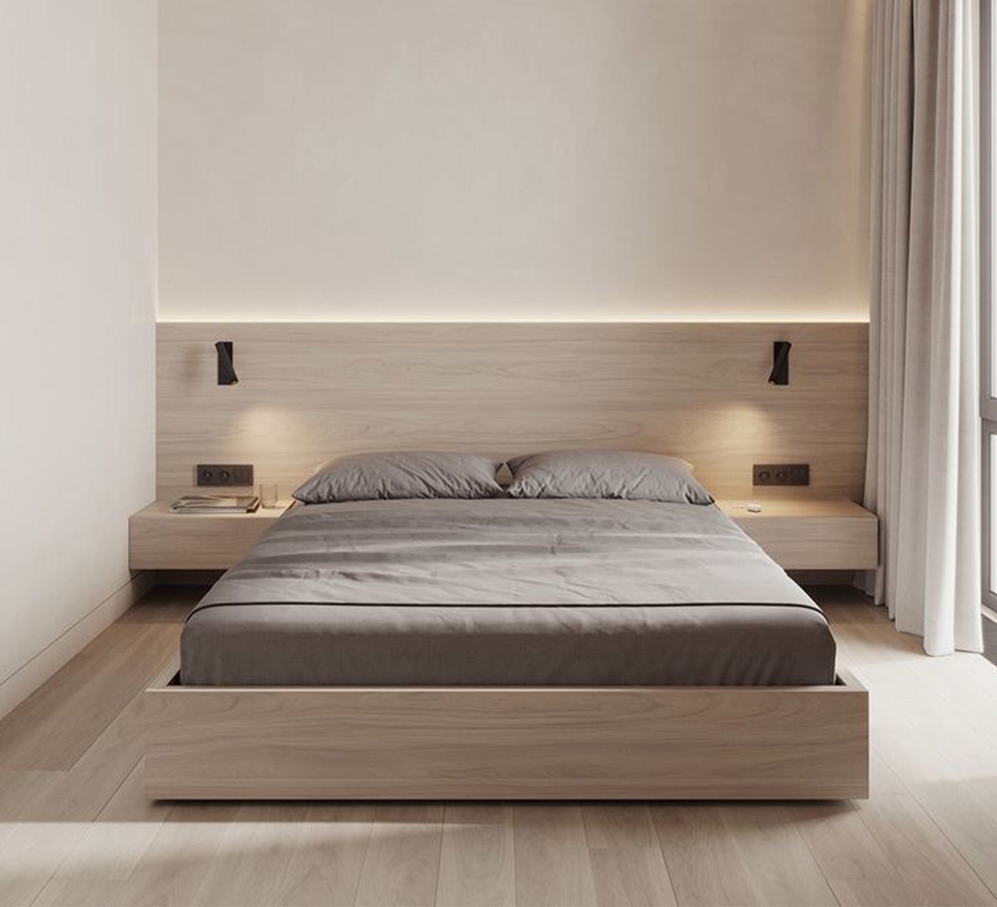 Queen Bed connected with 2 chests of drawers - Vitrine Furniture - Furniture