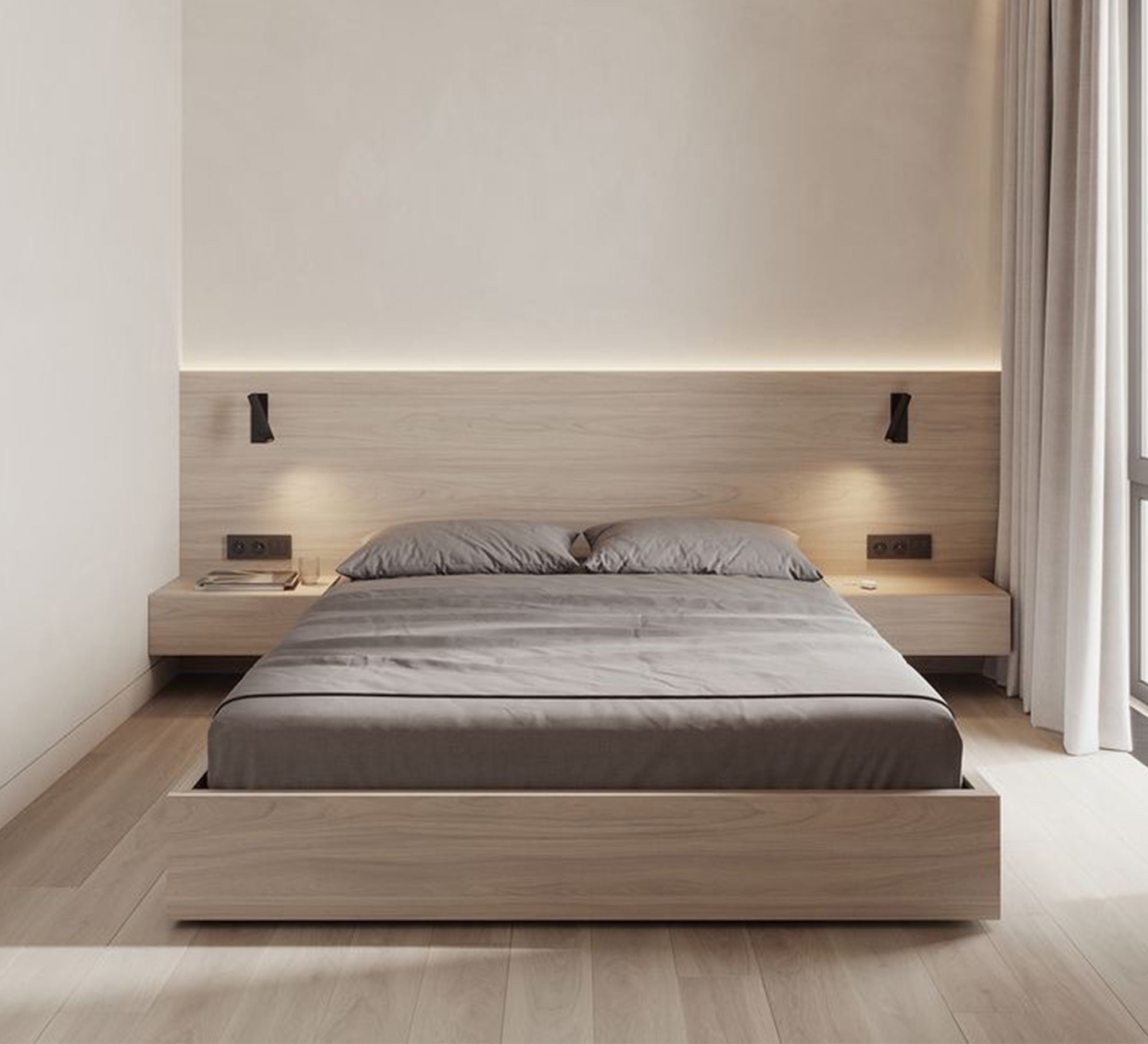 Queen Bed connected with 2 chests of drawers - Vitrine Furniture - Furniture