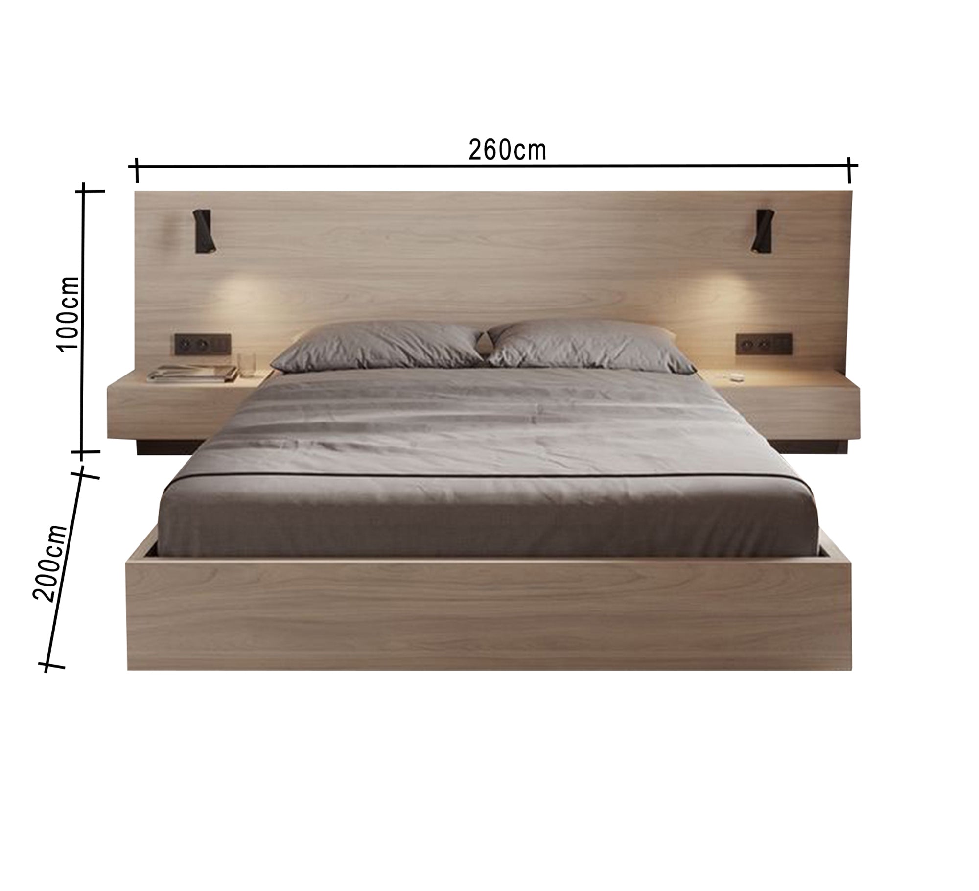 Queen Bed connected with 2 chests of drawers - Vitrine Furniture - Furniture