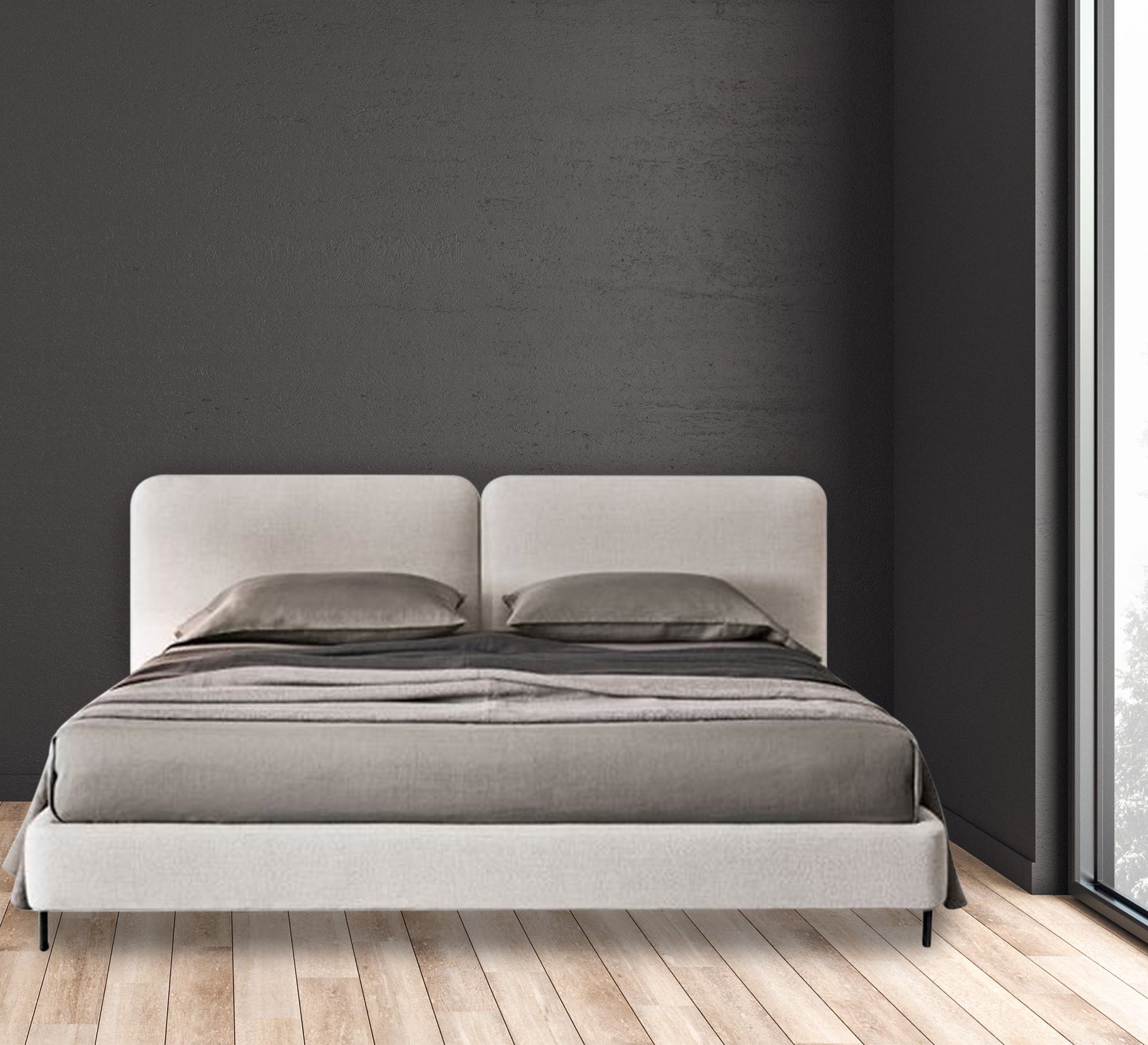 Queen bed with two - section backrest - Vitrine Furniture - Furniture