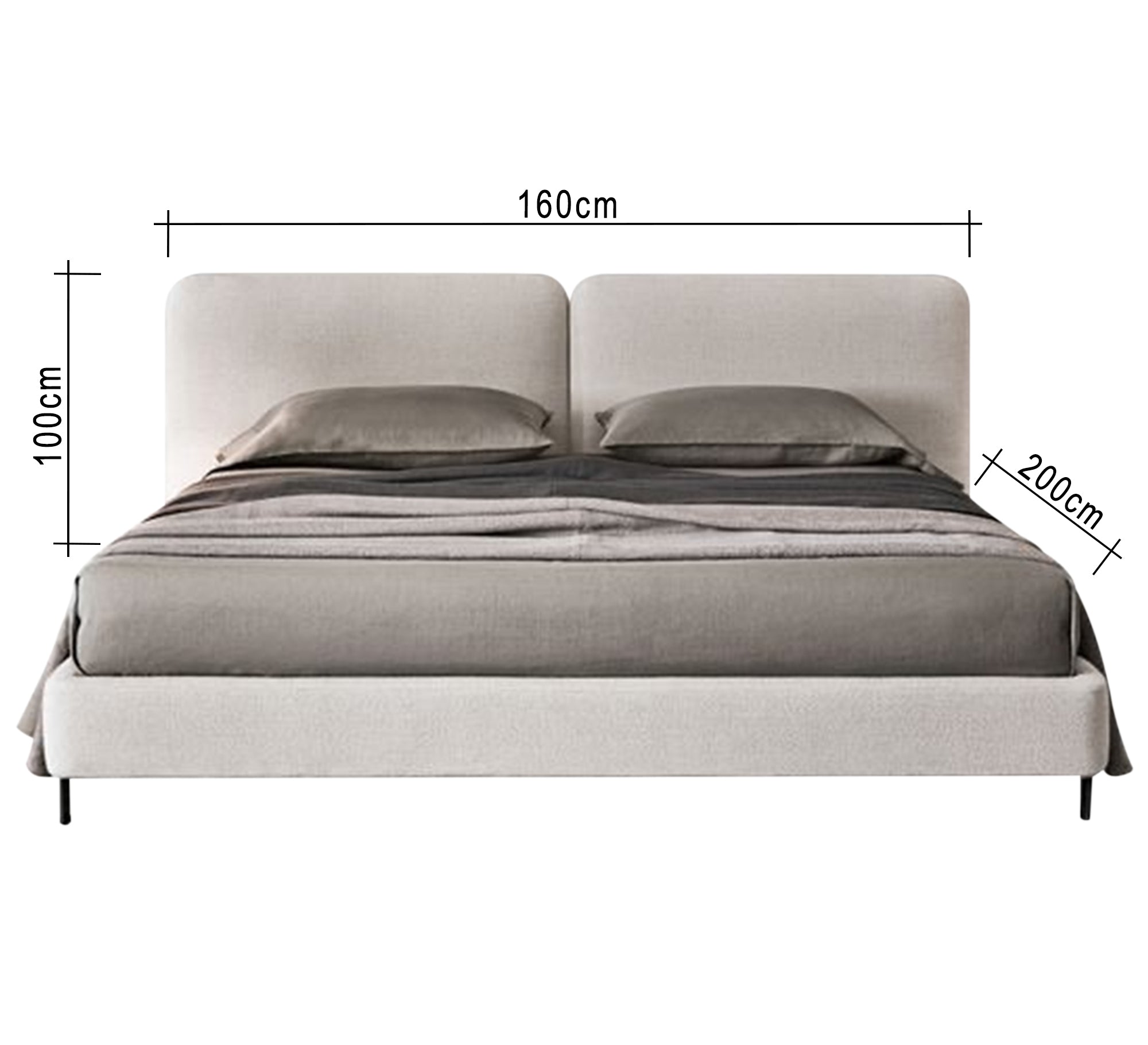 Queen bed with two - section backrest - Vitrine Furniture - Furniture