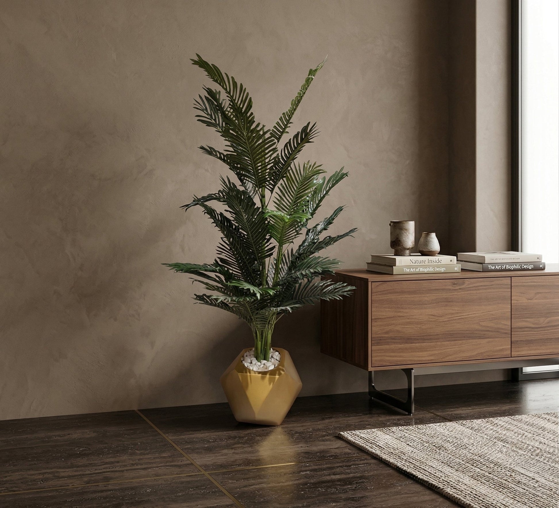 artificial plant gold pot Luxurious Bright Golden Artificial Plant Pot