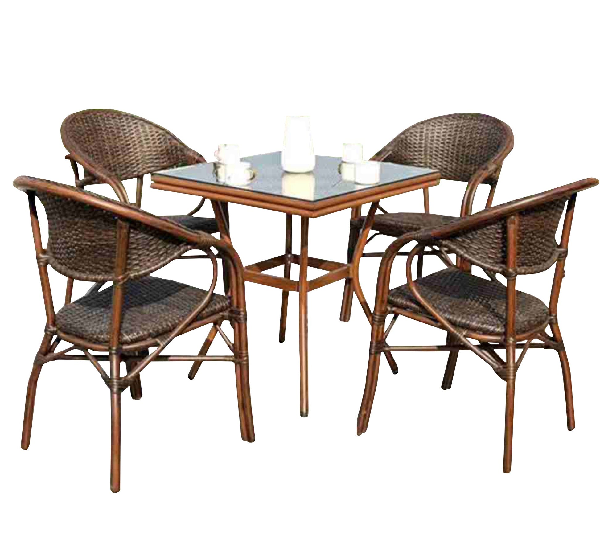 Rattan dining room with a square table with a glass top - Vitrine Furniture - Outdoor Products