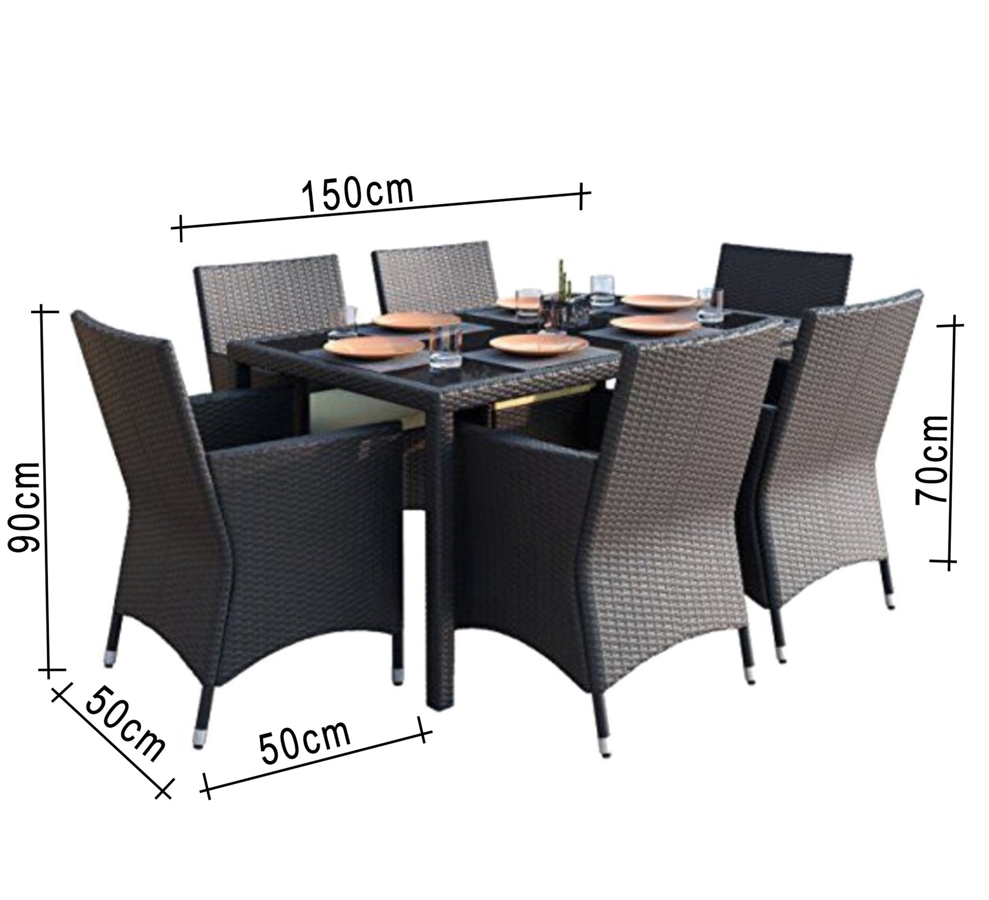Rattan dining set with table and six chairs - Vitrine Furniture - Outdoor Products