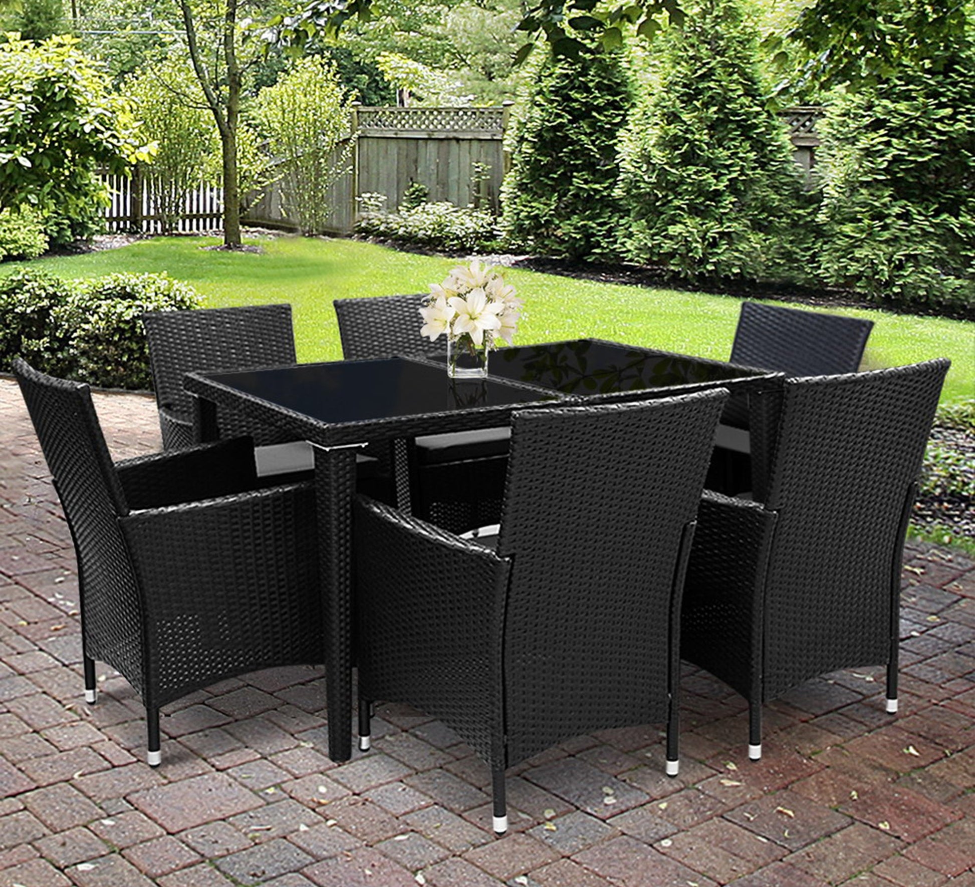 Rattan dining set with table and six chairs - Vitrine Furniture - Outdoor Products