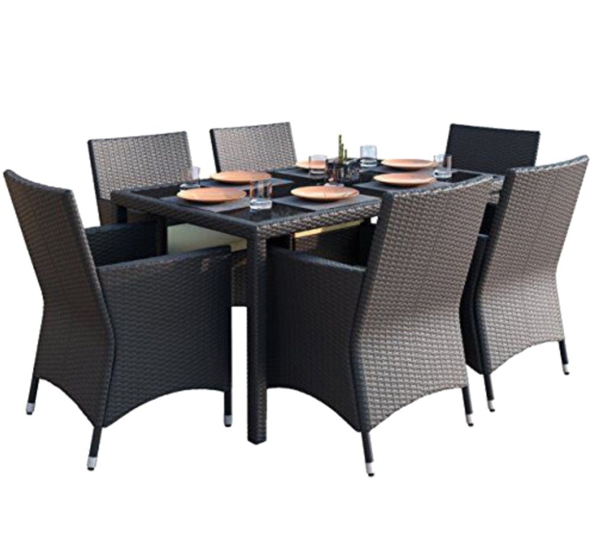 Rattan dining set with table and six chairs - Vitrine Furniture - Outdoor Products