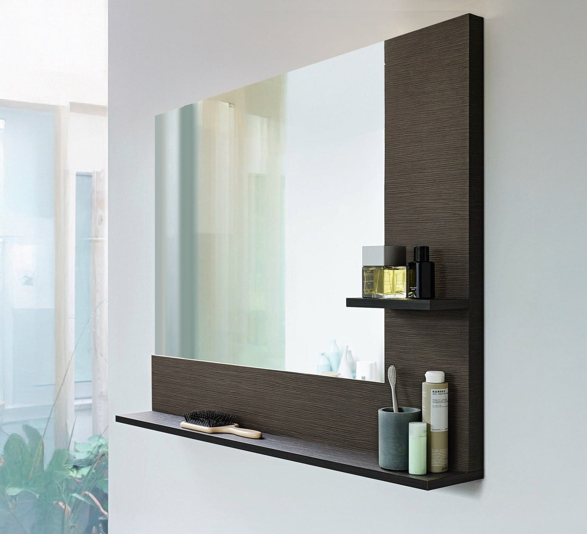 Rectangular bathroom mirror with one large shelf and one small shelf - Vitrine Furniture - Décor
