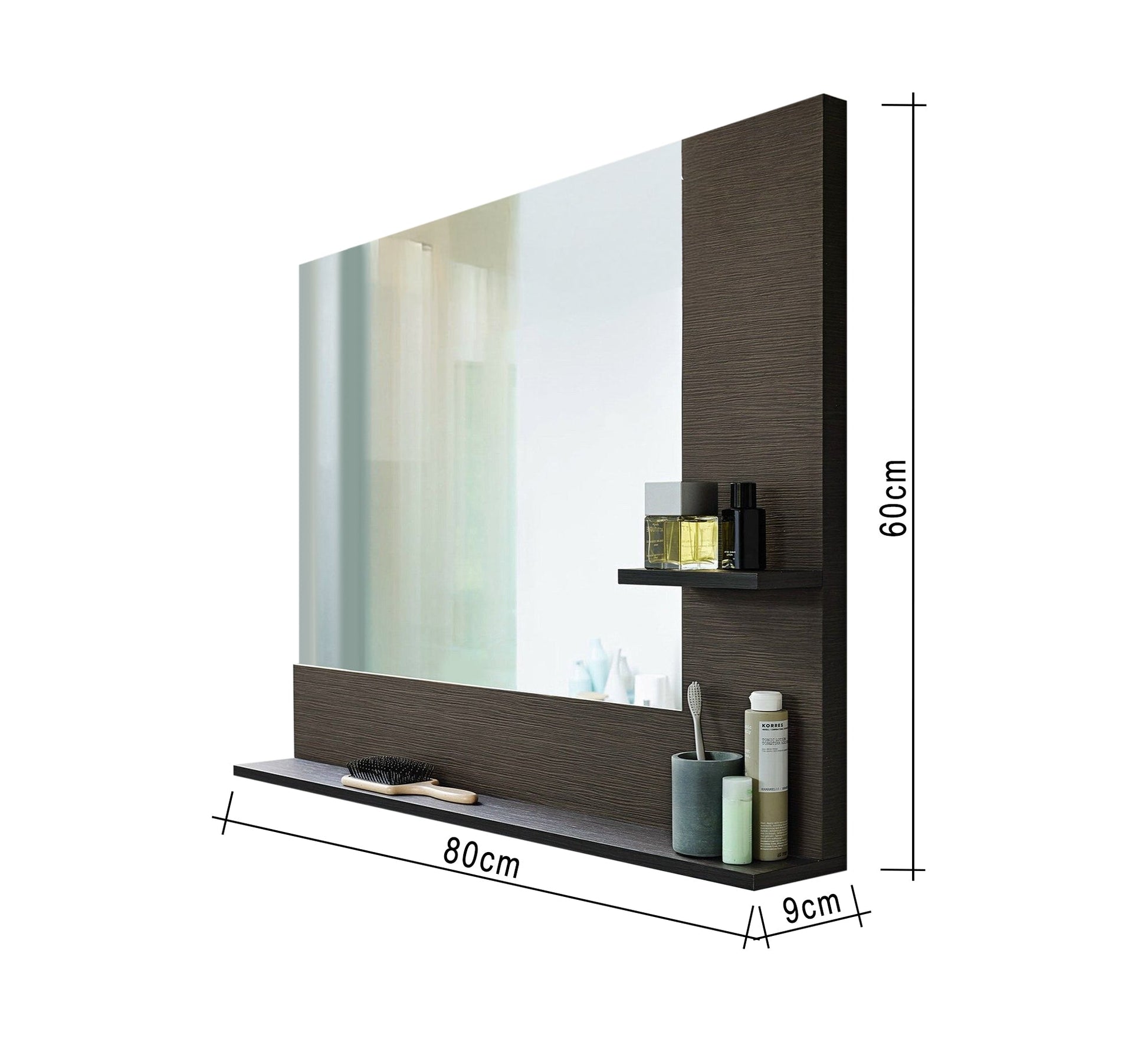 Rectangular bathroom mirror with one large shelf and one small shelf - Vitrine Furniture - Décor