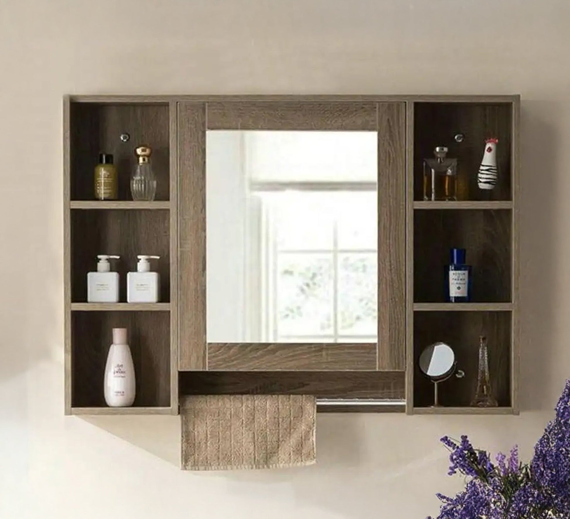 Rectangular bathroom mirror with side shelves - Vitrine Furniture - Furniture