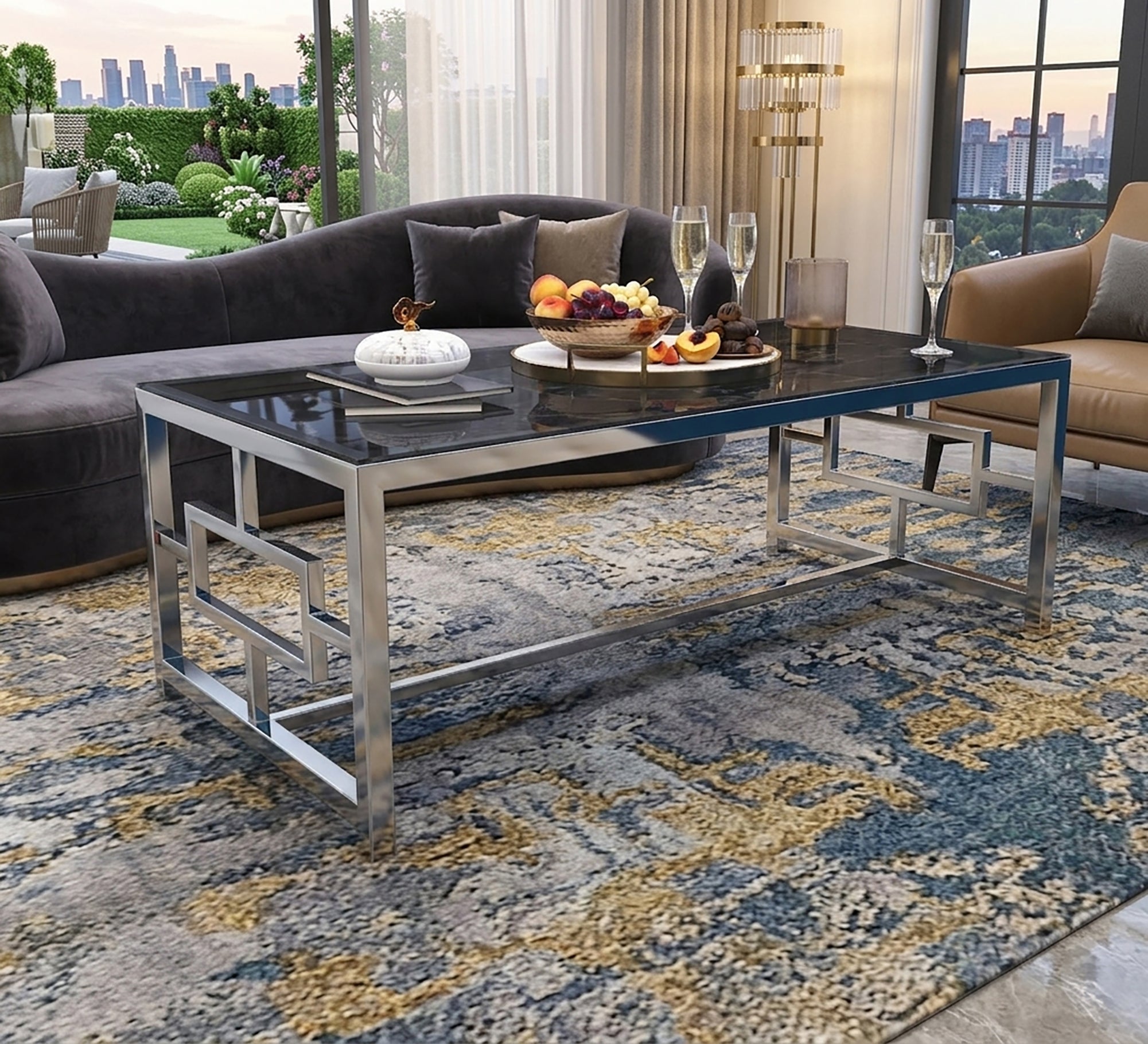 Rectangular coffee table in shiny silver - Vitrine Furniture - Coffee Tables