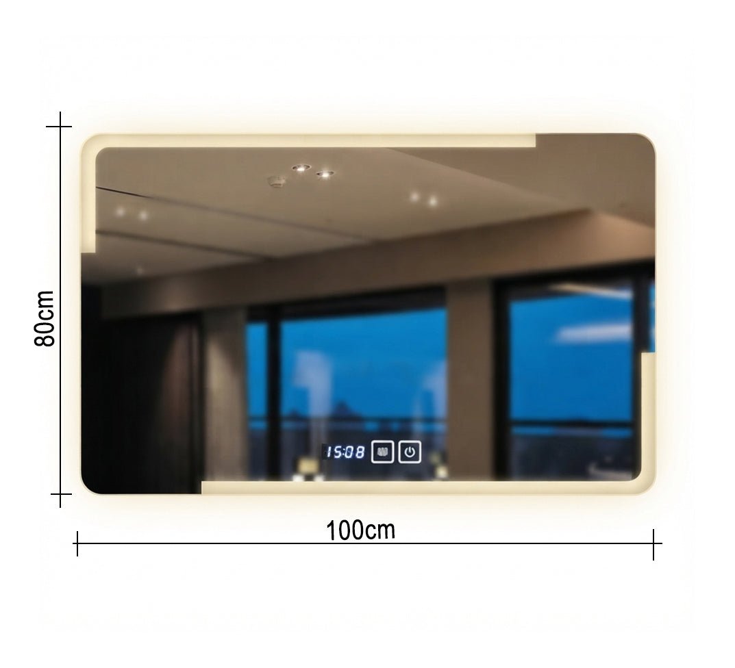 Rectangular LED Mirror with Side Lighting and Clock - Vitrine Furniture - Mirrors