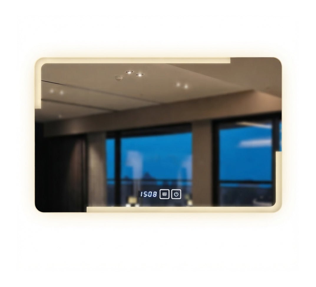 Rectangular LED Mirror with Side Lighting and Clock - Vitrine Furniture - Mirrors