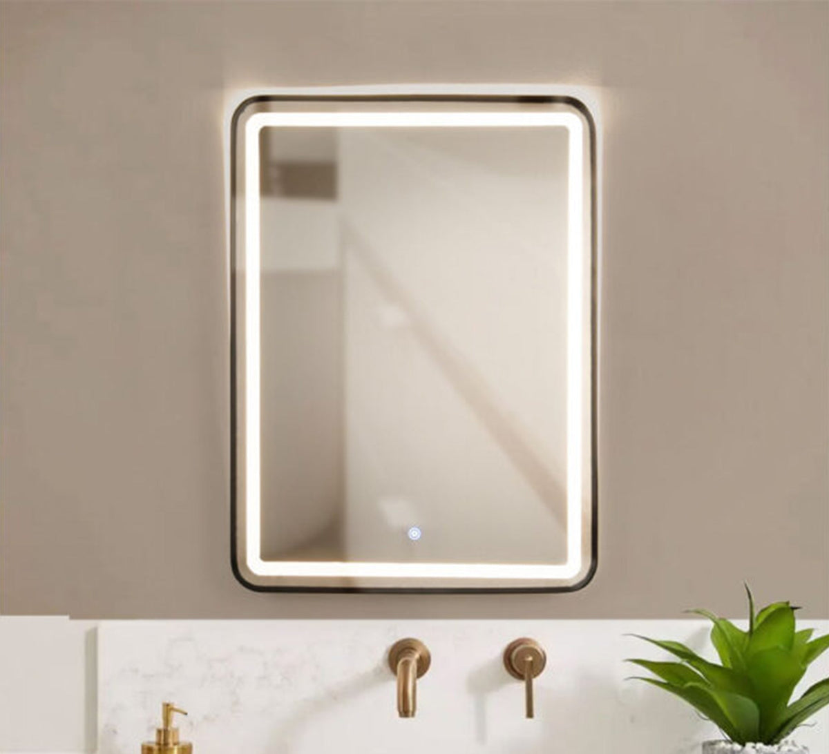 Rectangular mirror with a black frame and front lighting - Vitrine Furniture - Mirrors