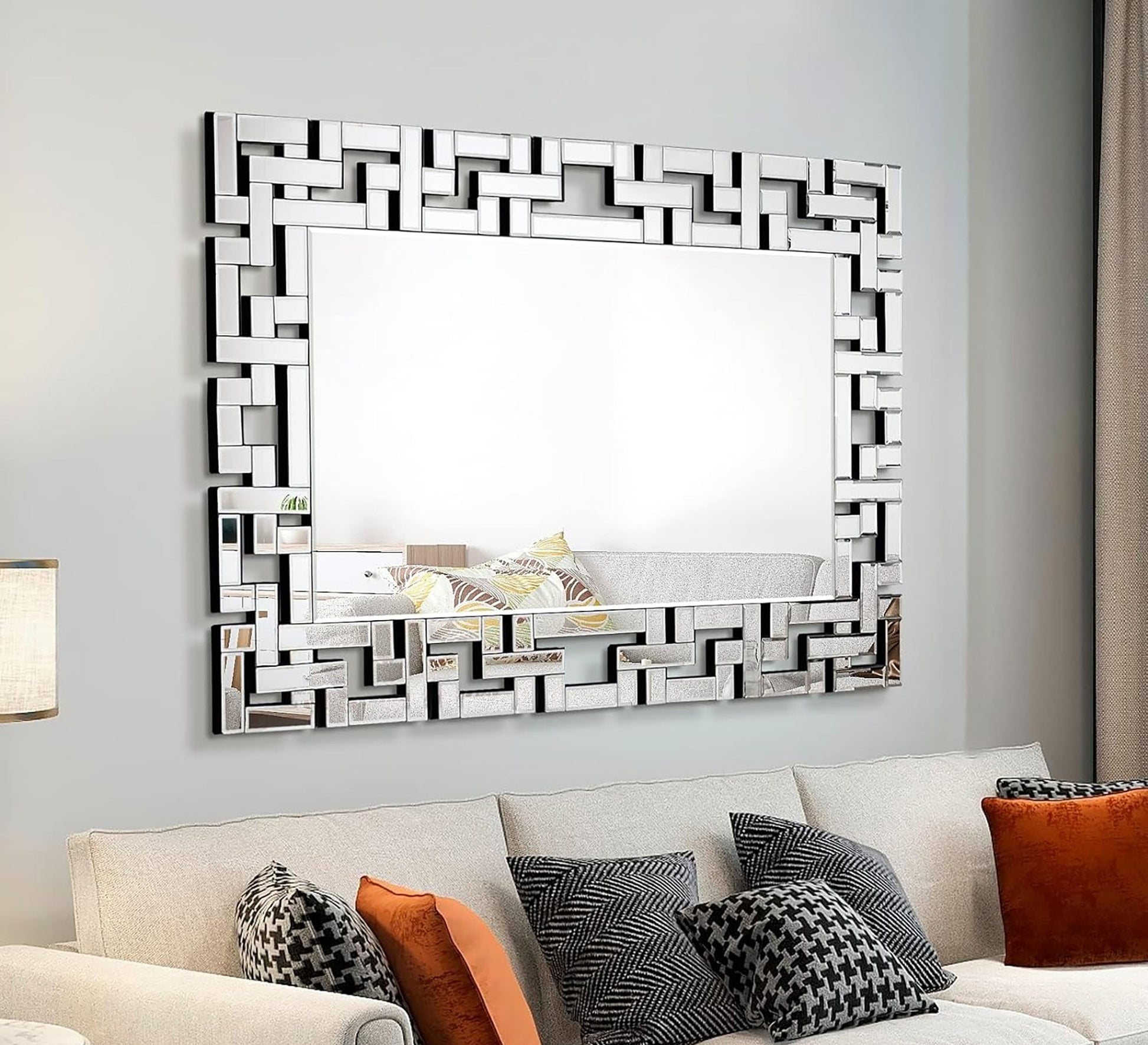Rectangular mirror with a frame of geometric shapes - Vitrine Furniture - Décor