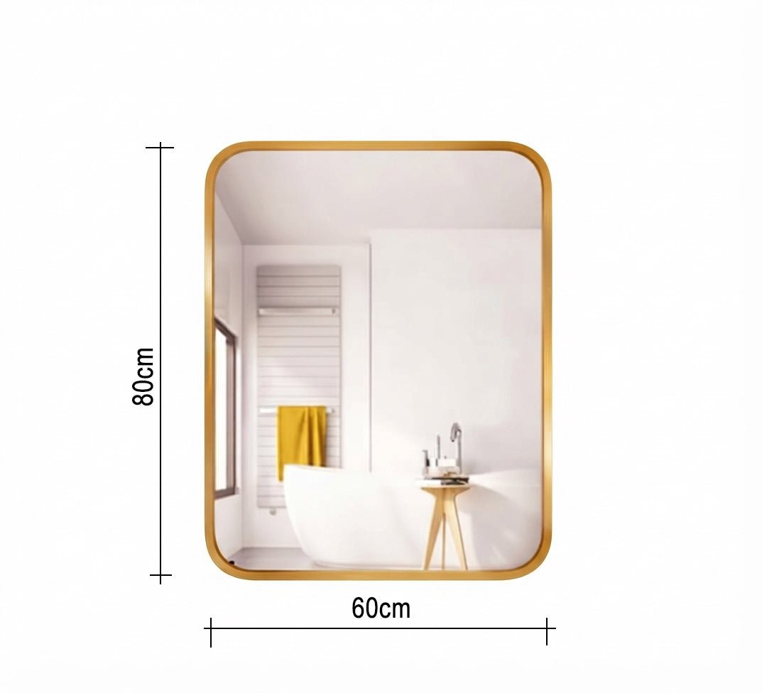 Rectangular mirror with a gold frame and rounded corners - Vitrine Furniture - Mirrors